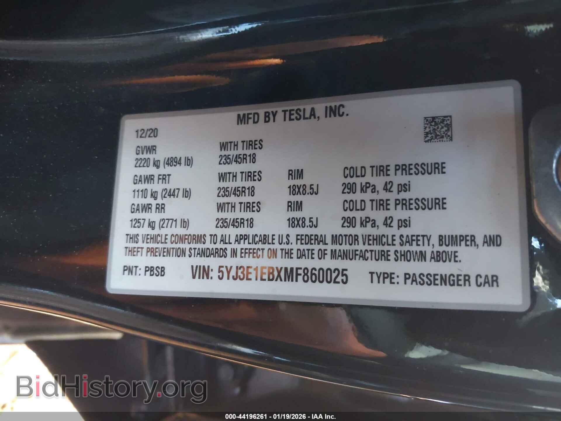 2021 TESLA MODEL 3 - VIN: 5YJ3E1EBXMF860025 - Фото 9