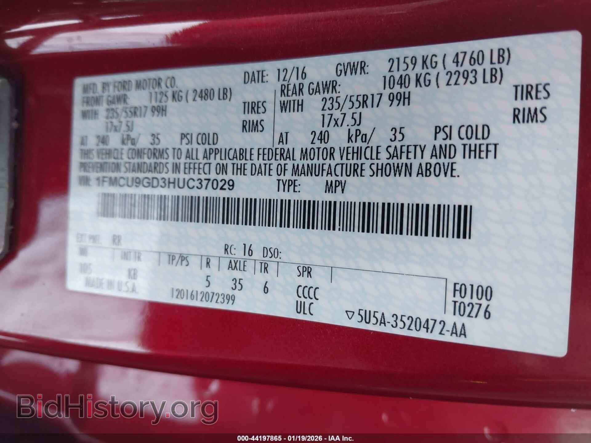 2017 FORD ESCAPE - VIN: 1FMCU9GD3HUC37029 - Фото 9
