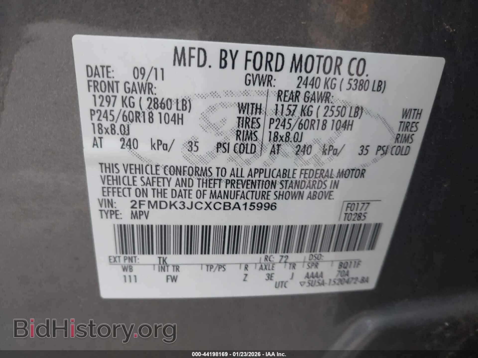 2012 FORD EDGE - VIN: 2FMDK3JCXCBA15996 - Photo 9