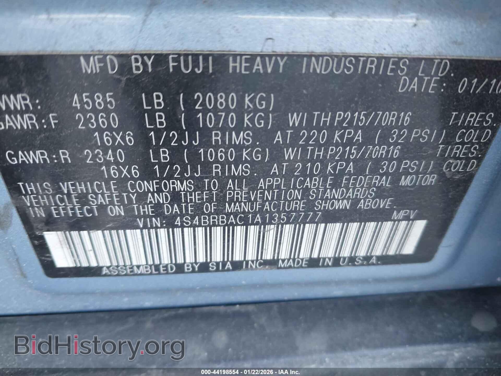 2010 SUBARU OUTBACK - VIN: 4S4BRBAC1A1357777 - Photo 9