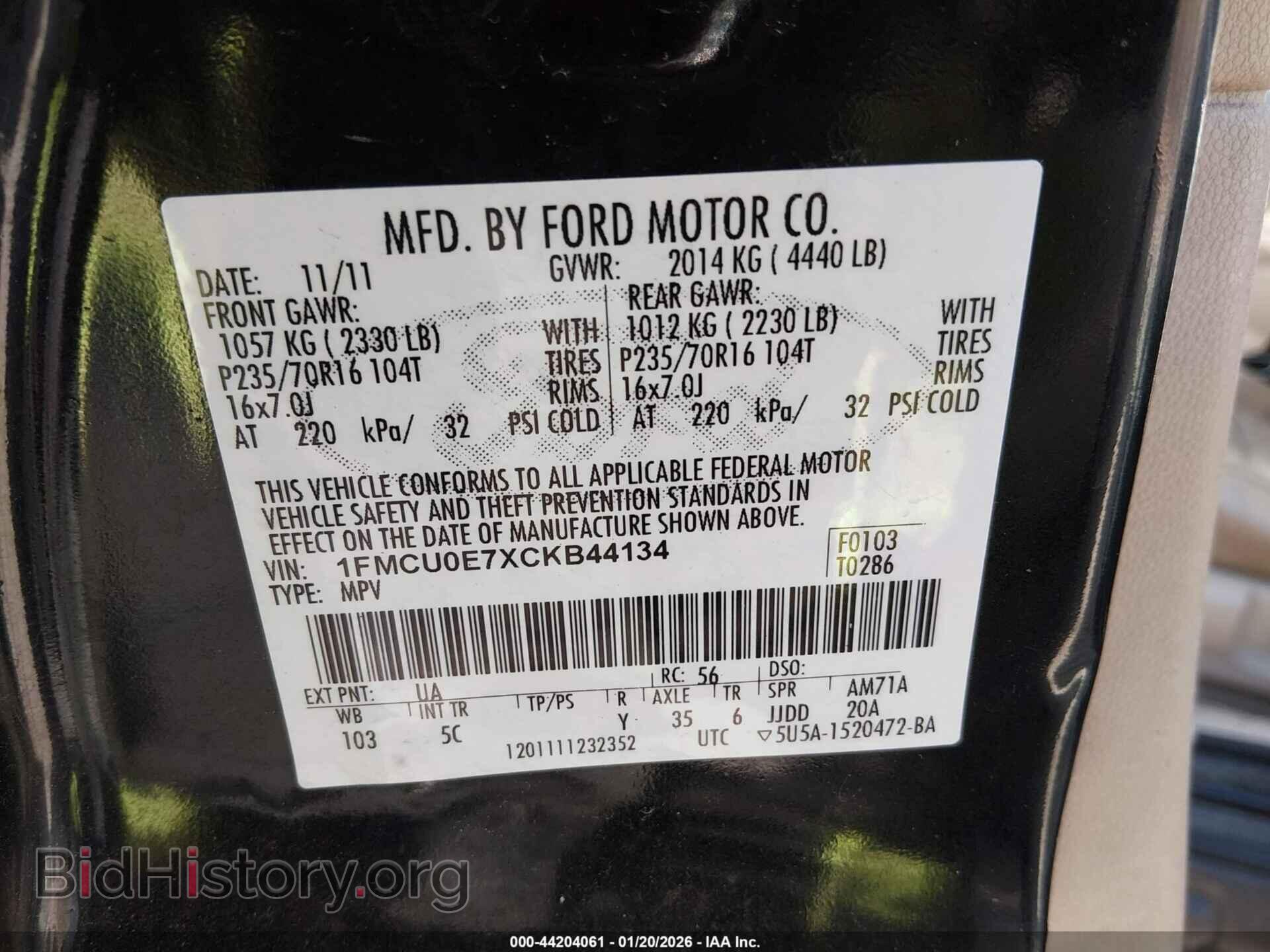 2012 FORD ESCAPE - VIN: 1FMCU0E7XCKB44134 - Фото 9