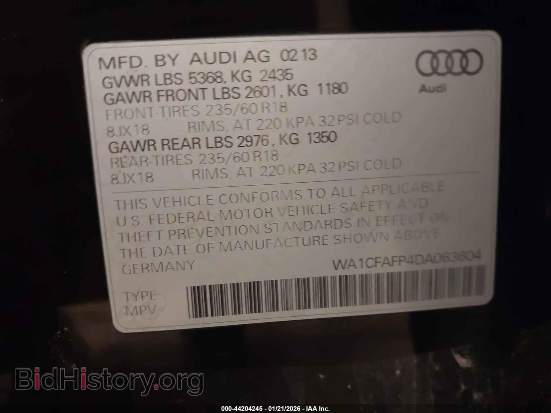 2013 AUDI Q5 - VIN: WA1CFAFP4DA063604 - Фото 9