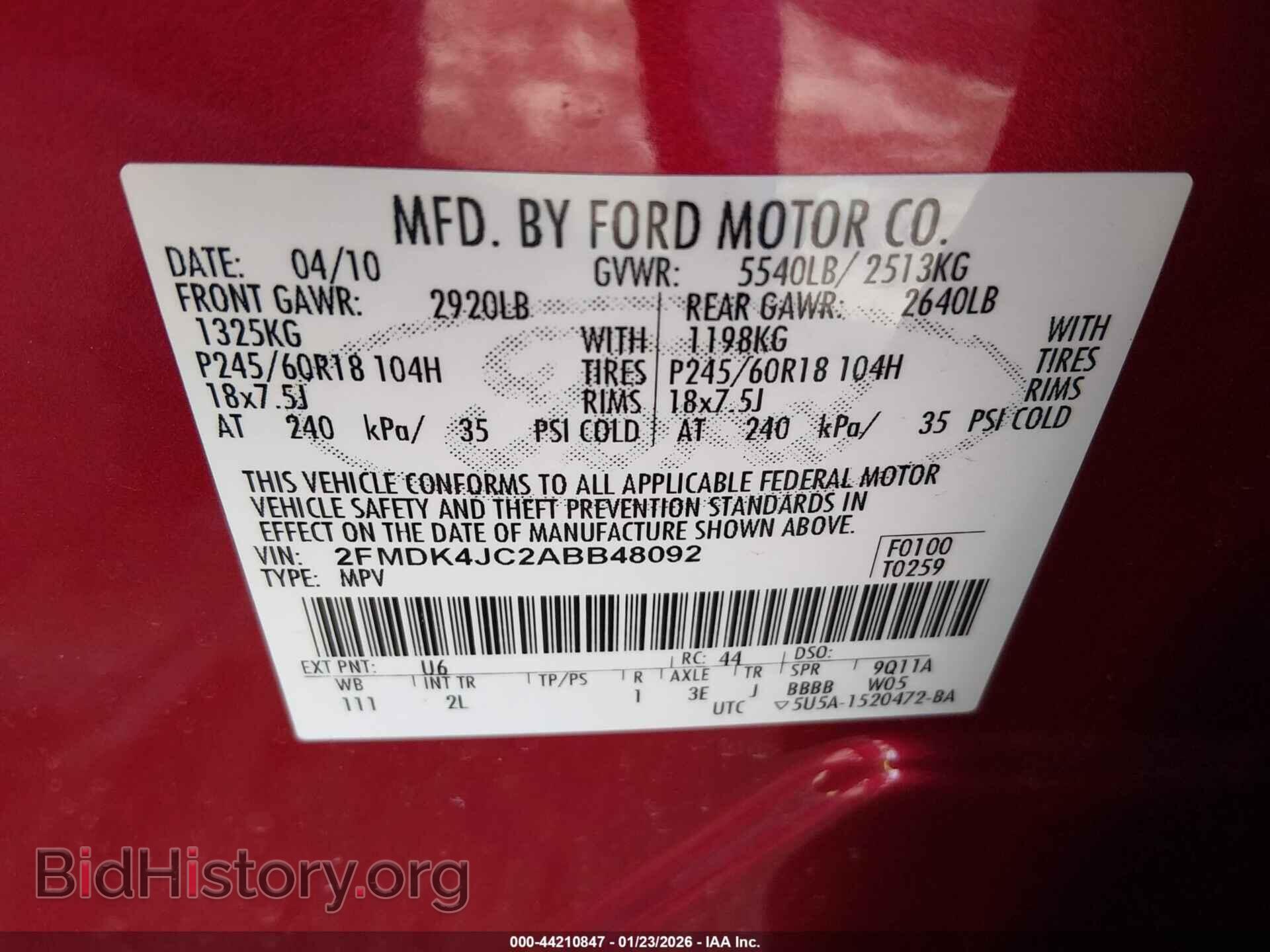 2010 FORD EDGE - VIN: 2FMDK4JC2ABB48092 - Photo 9