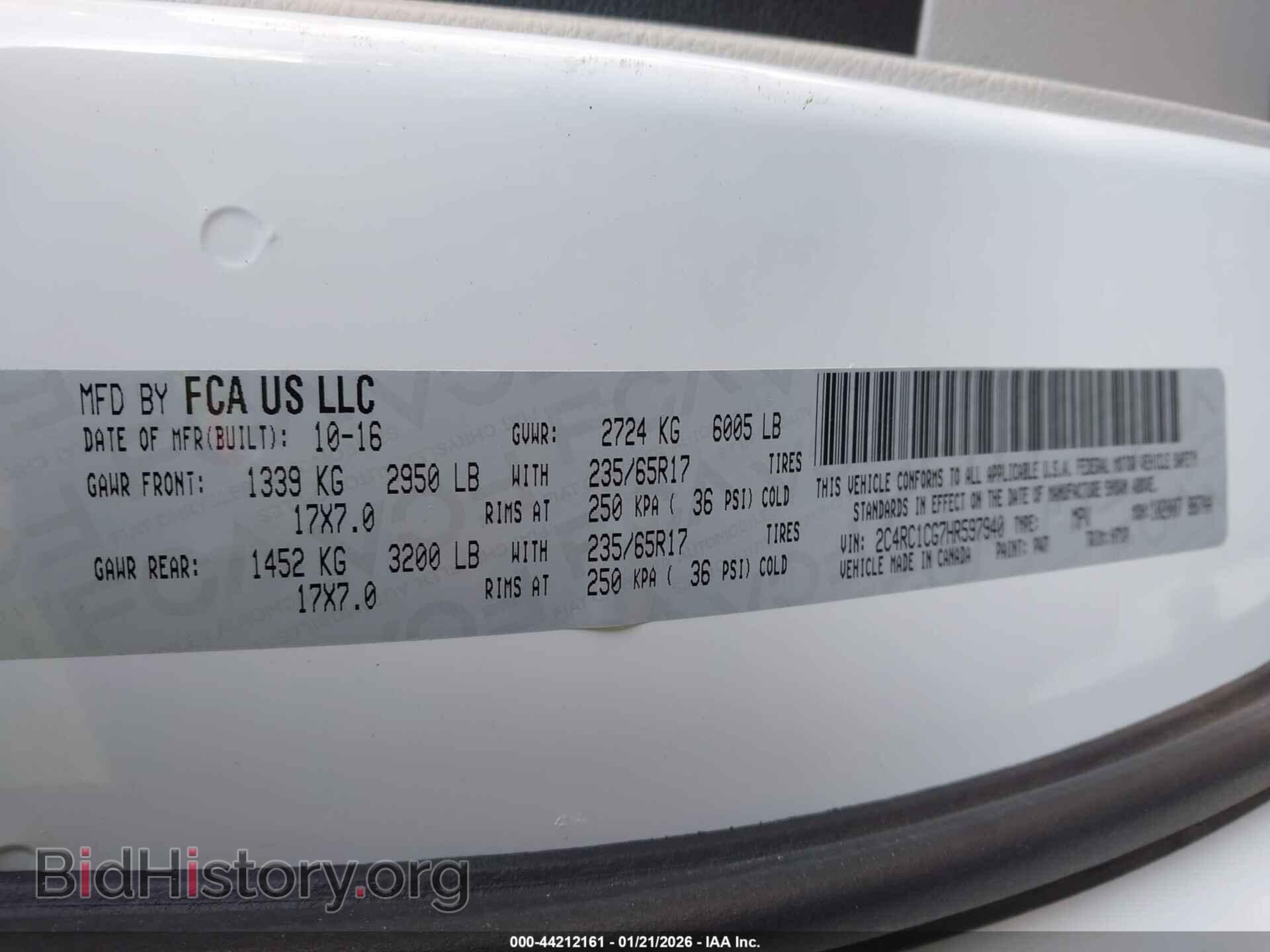 2017 CHRYSLER PACIFICA - VIN: 2C4RC1CG7HR597940 - Photo 9