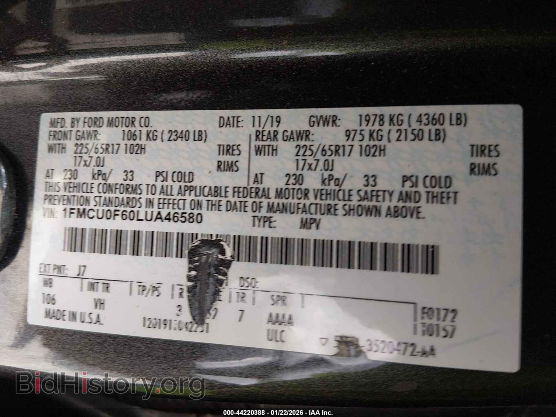 2020 FORD ESCAPE - VIN: 1FMCU0F60LUA46580 - Фото 9