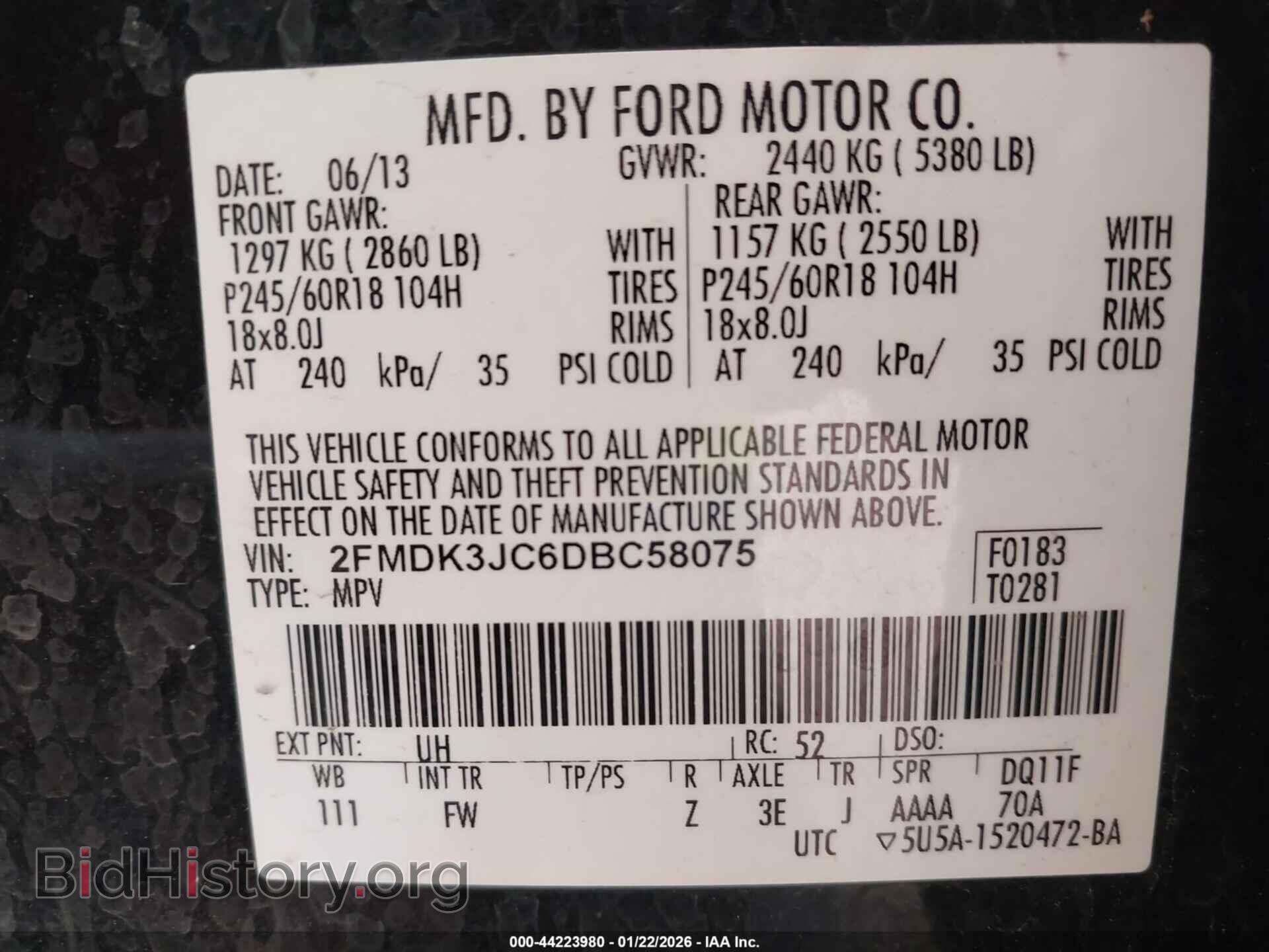 2013 FORD EDGE - VIN: 2FMDK3JC6DBC58075 - Фото 9