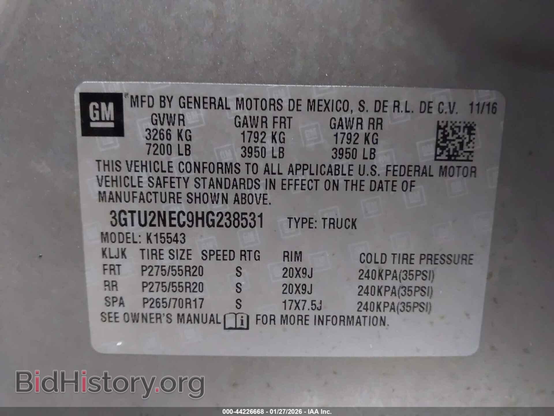 2017 GMC SIERRA 1500 - VIN: 3GTU2NEC9HG238531 - Фото 9