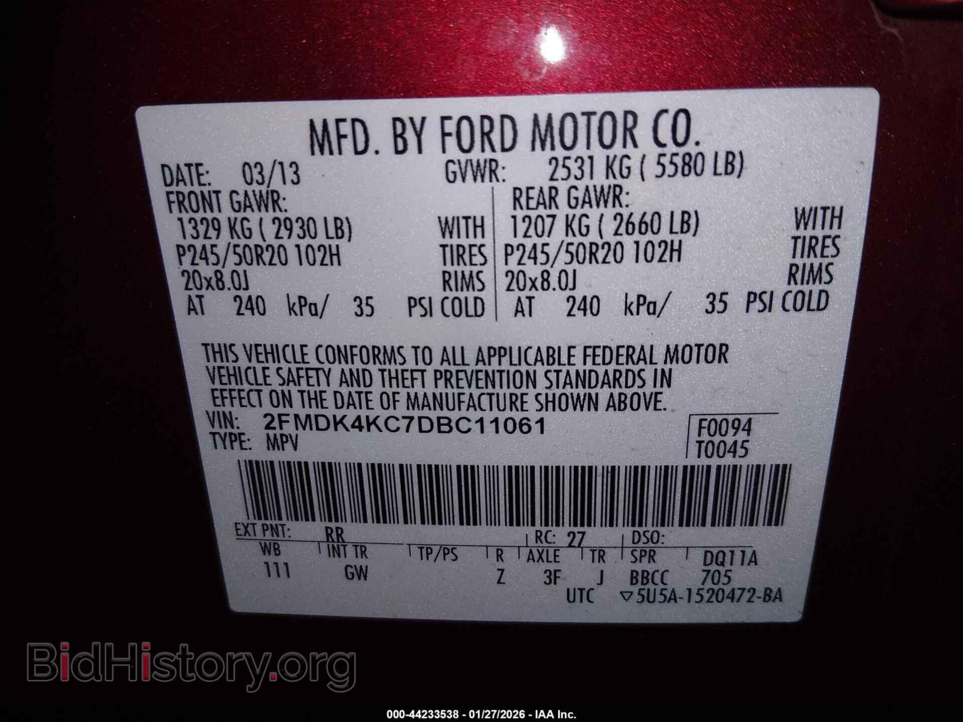 2013 FORD EDGE - VIN: 2FMDK4KC7DBC11061 - Фото 9