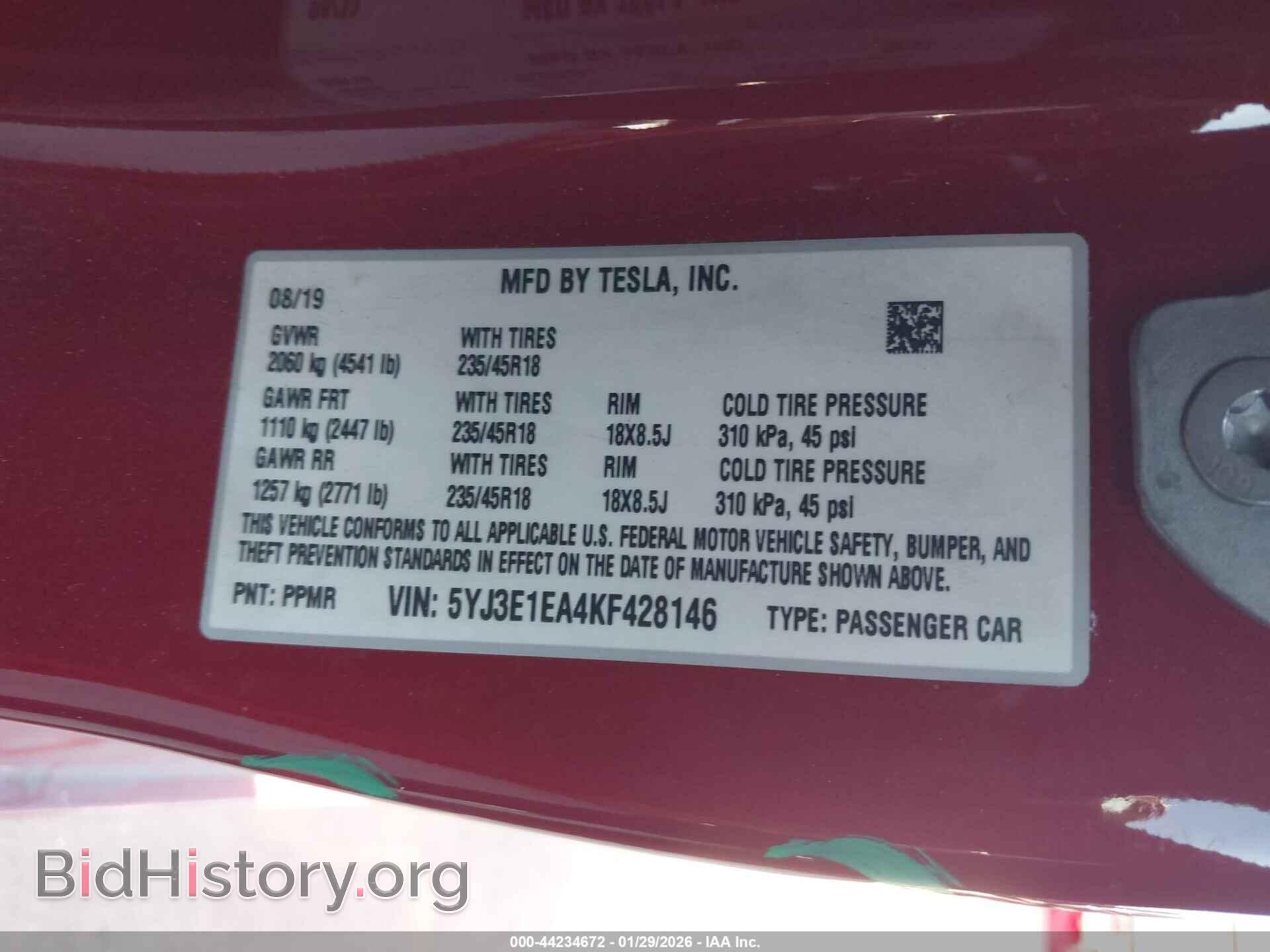 2019 TESLA MODEL 3 - VIN: 5YJ3E1EA4KF428146 - Фото 9