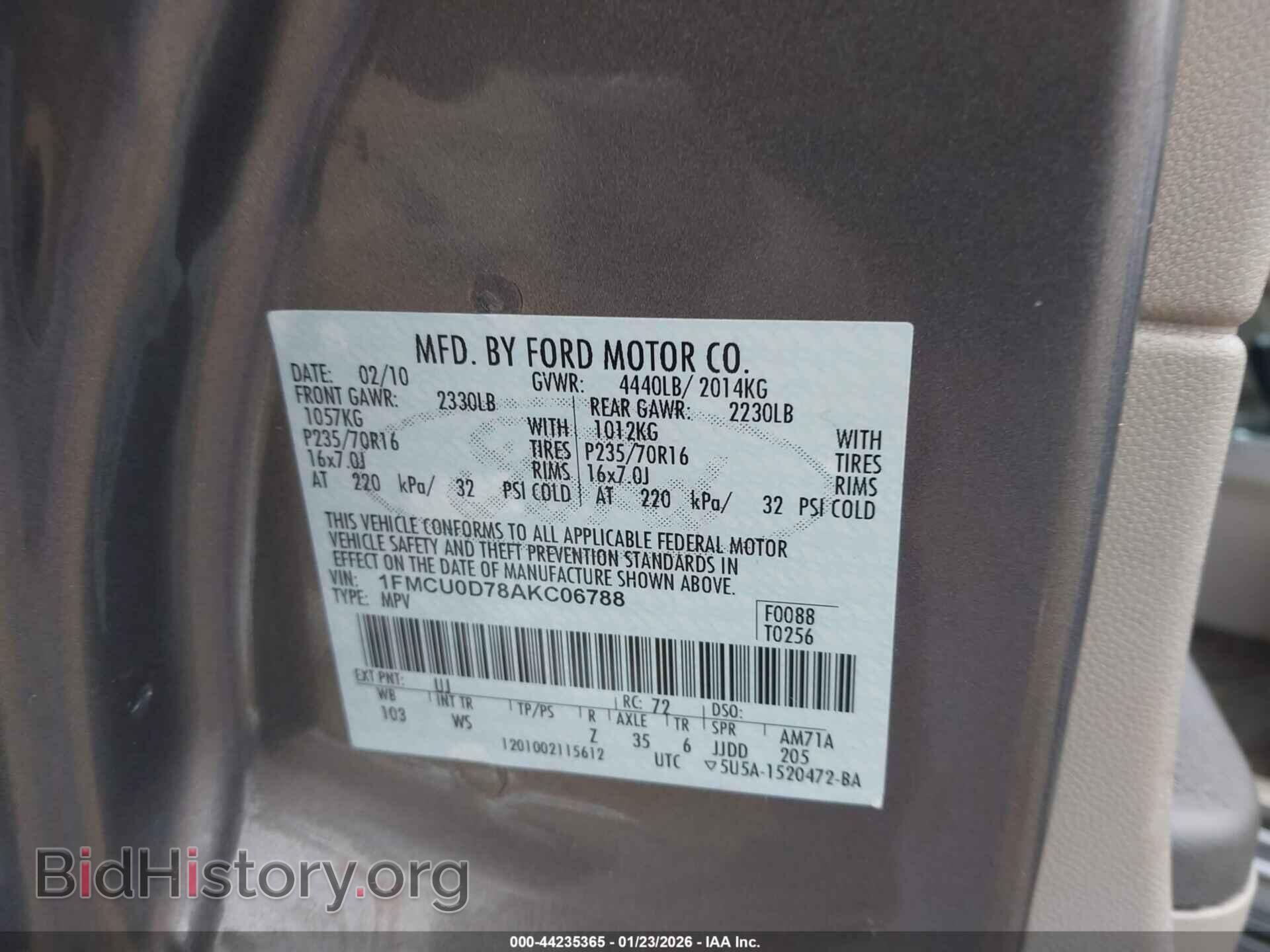 2010 FORD ESCAPE - VIN: 1FMCU0D78AKC06788 - Фото 9
