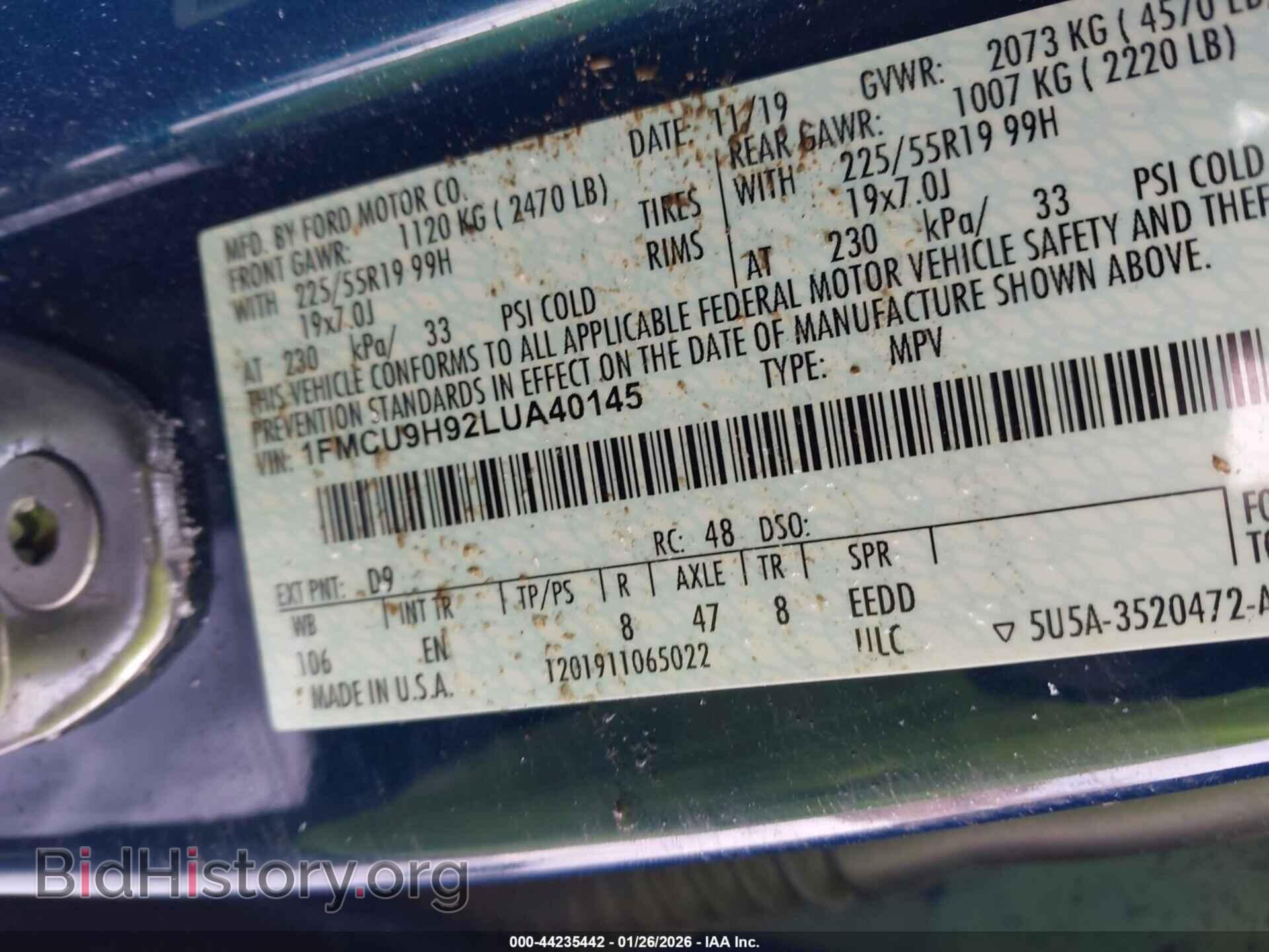 2020 FORD ESCAPE - VIN: 1FMCU9H92LUA40145 - Photo 9