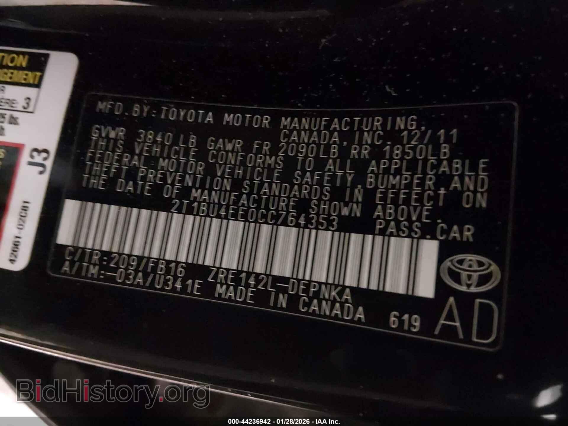 2012 TOYOTA COROLLA - VIN: 2T1BU4EE0CC764353 - Фото 9
