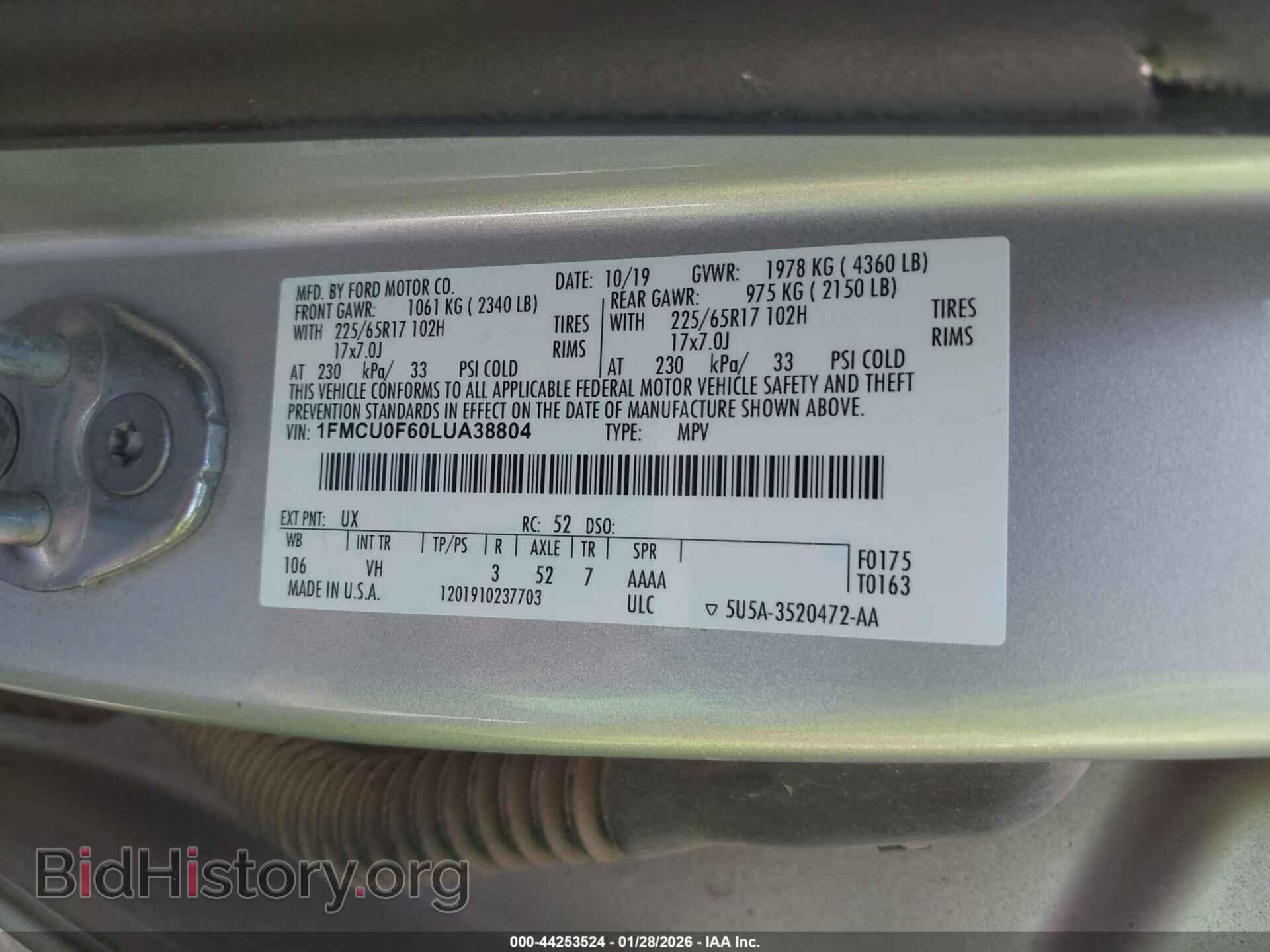 2020 FORD ESCAPE - VIN: 1FMCU0F60LUA38804 - Photo 9