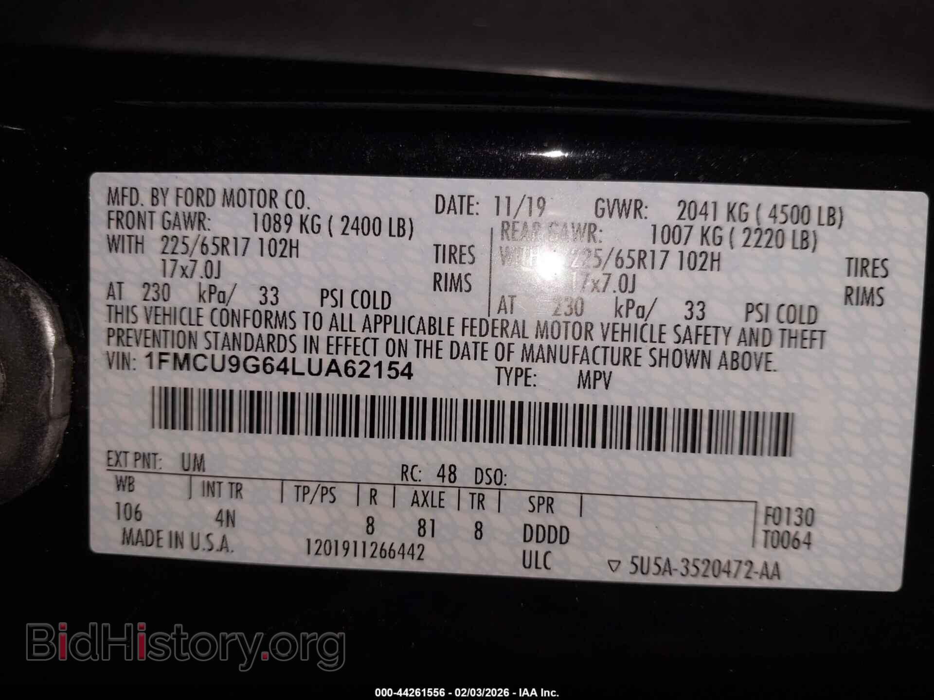 2020 FORD ESCAPE - VIN: 1FMCU9G64LUA62154 - Photo 9