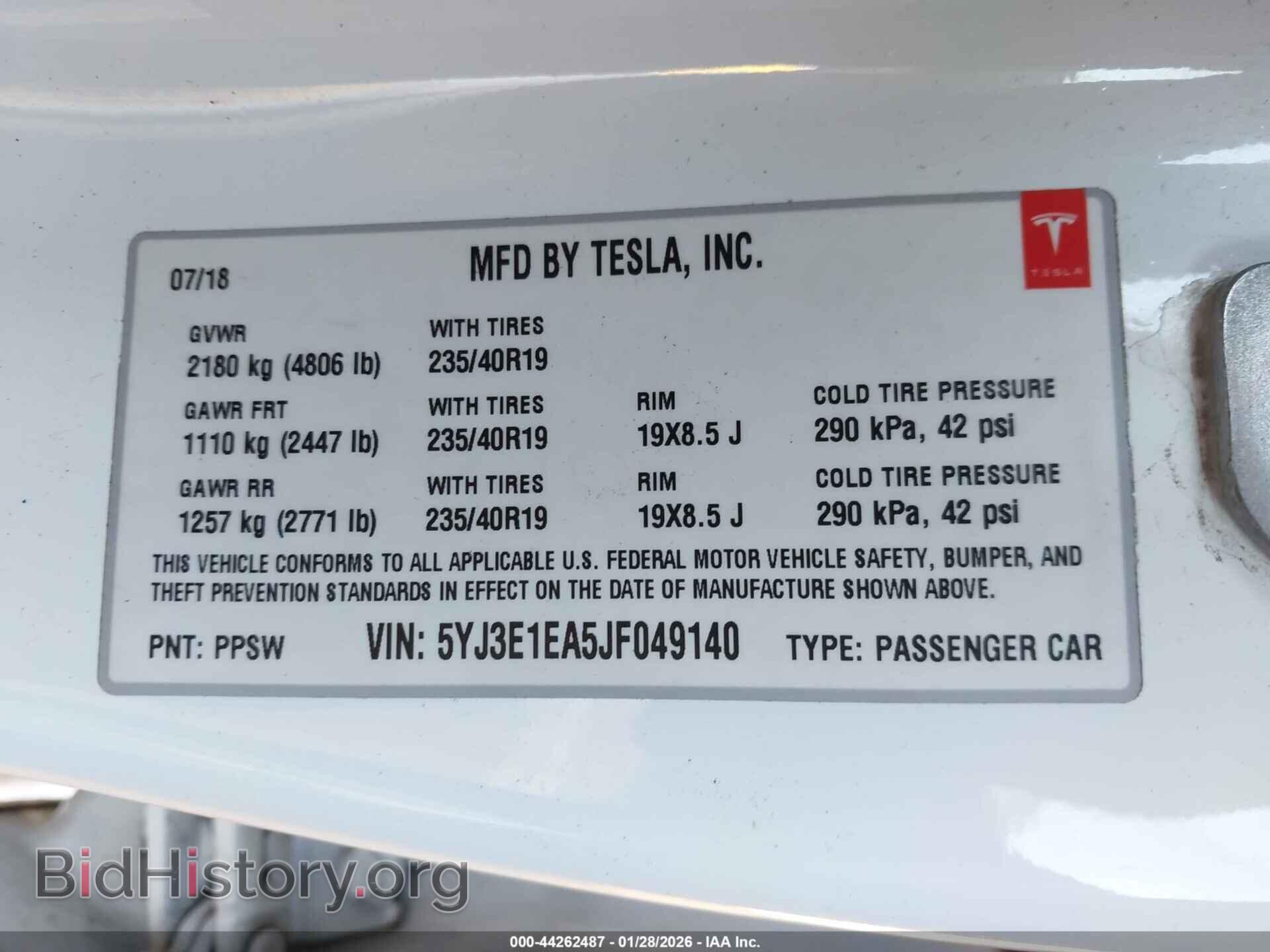 2018 TESLA MODEL 3 - VIN: 5YJ3E1EA5JF049140 - Photo 9