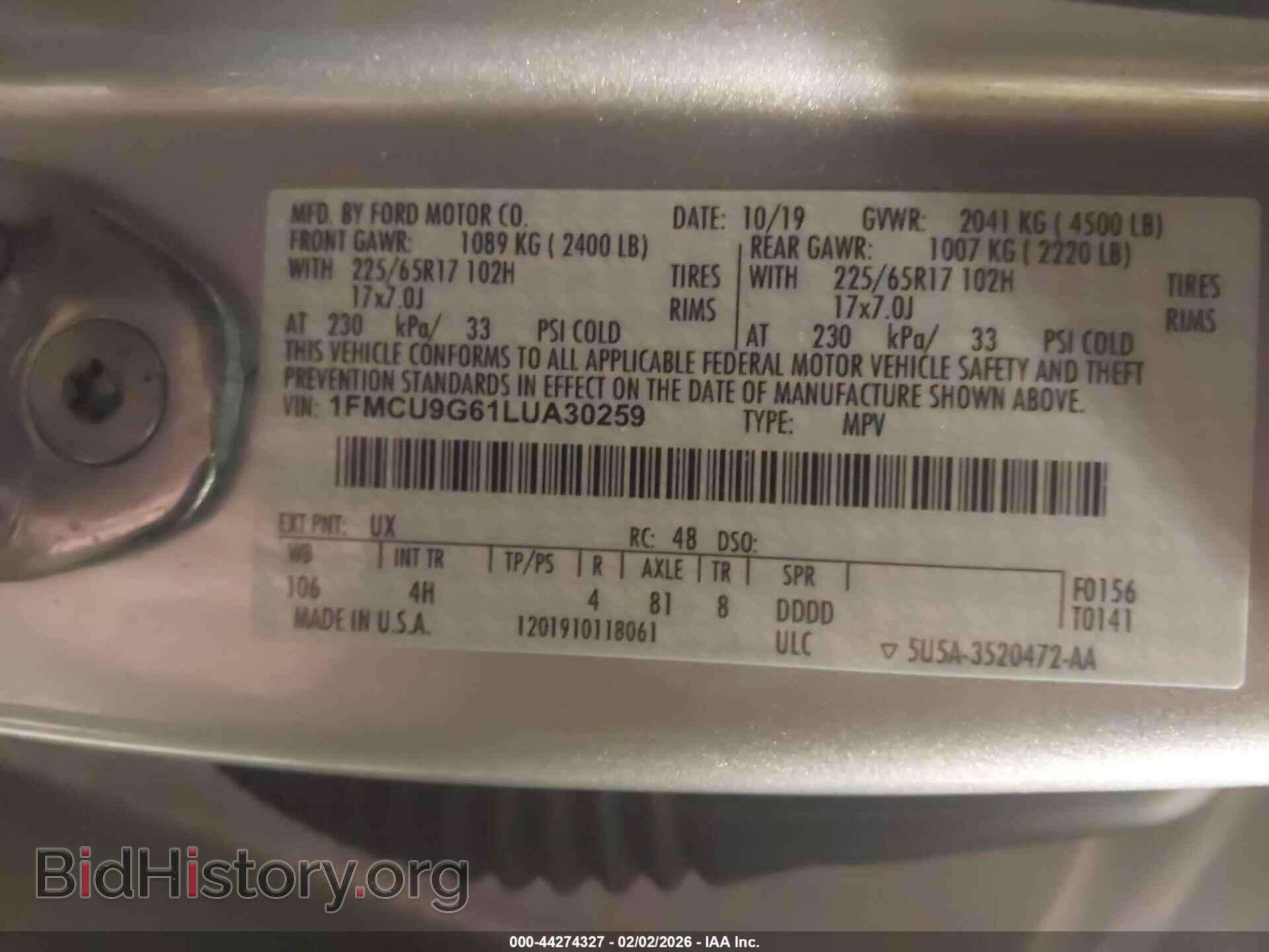 2020 FORD ESCAPE - VIN: 1FMCU9G61LUA30259 - Photo 9