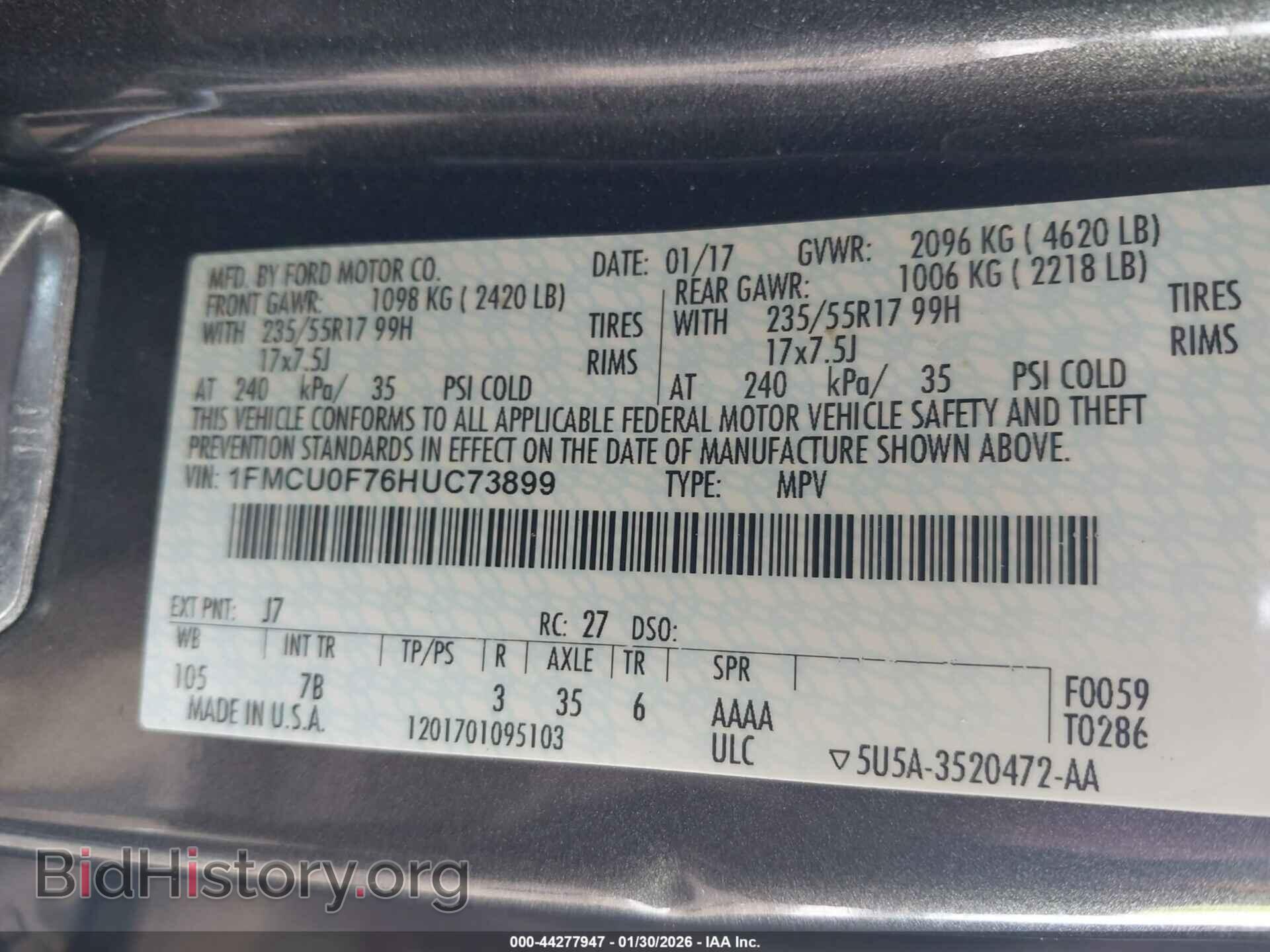 2017 FORD ESCAPE - VIN: 1FMCU0F76HUC73899 - Фото 9