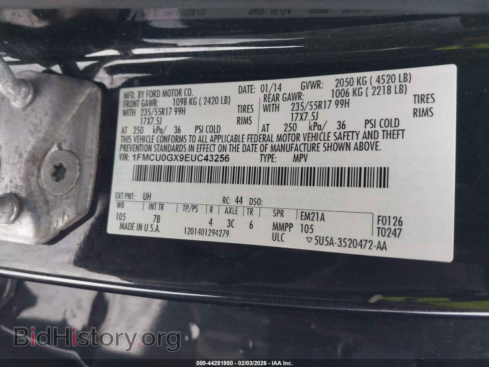 2014 FORD ESCAPE - VIN: 1FMCU0GX9EUC43256 - Фото 9
