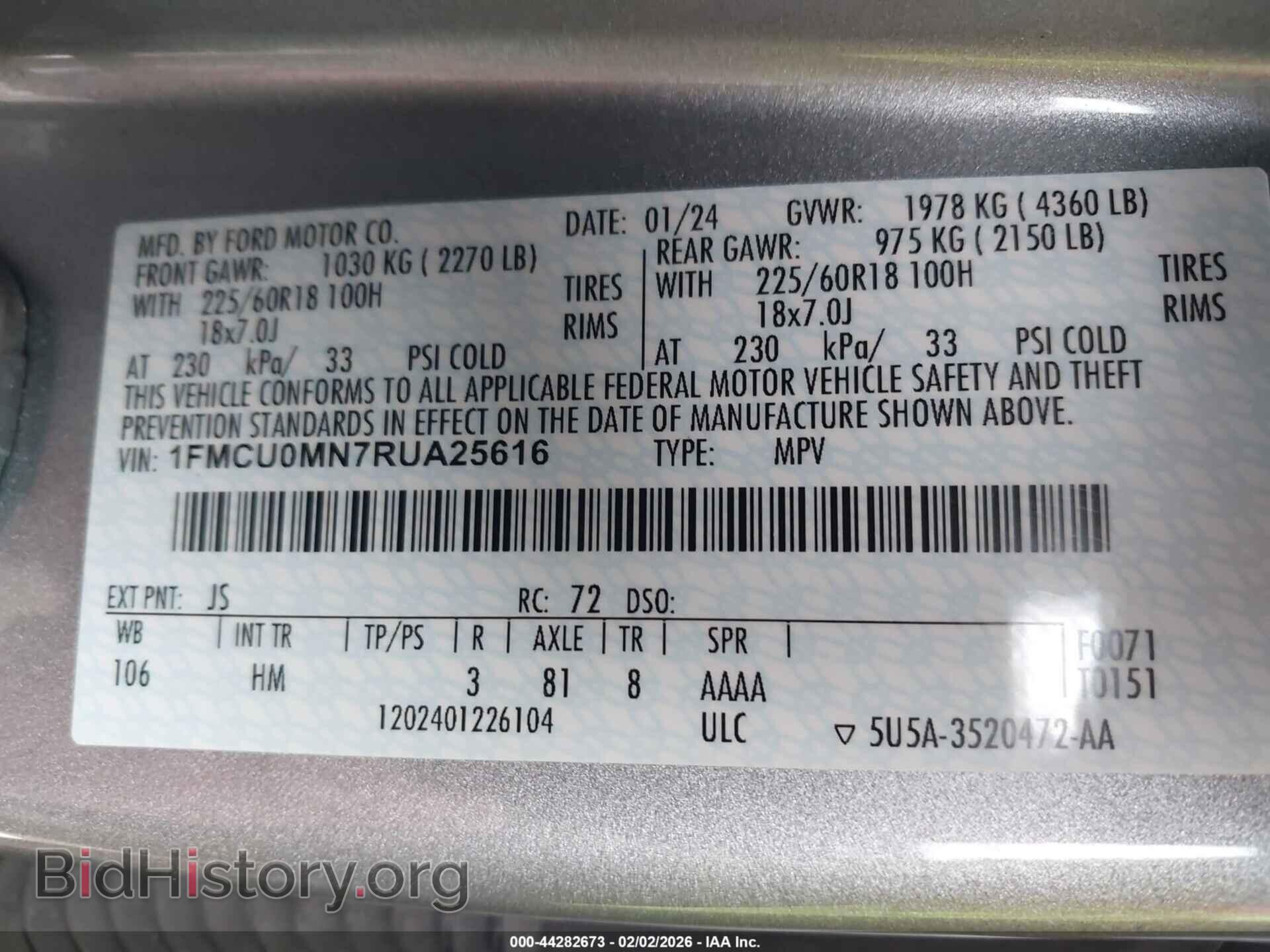 2024 FORD ESCAPE - VIN: 1FMCU0MN7RUA25616 - Фото 9
