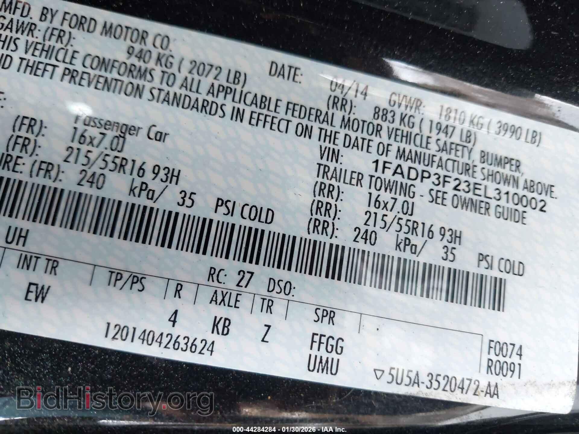 2014 FORD FOCUS - VIN: 1FADP3F23EL310002 - Фото 9