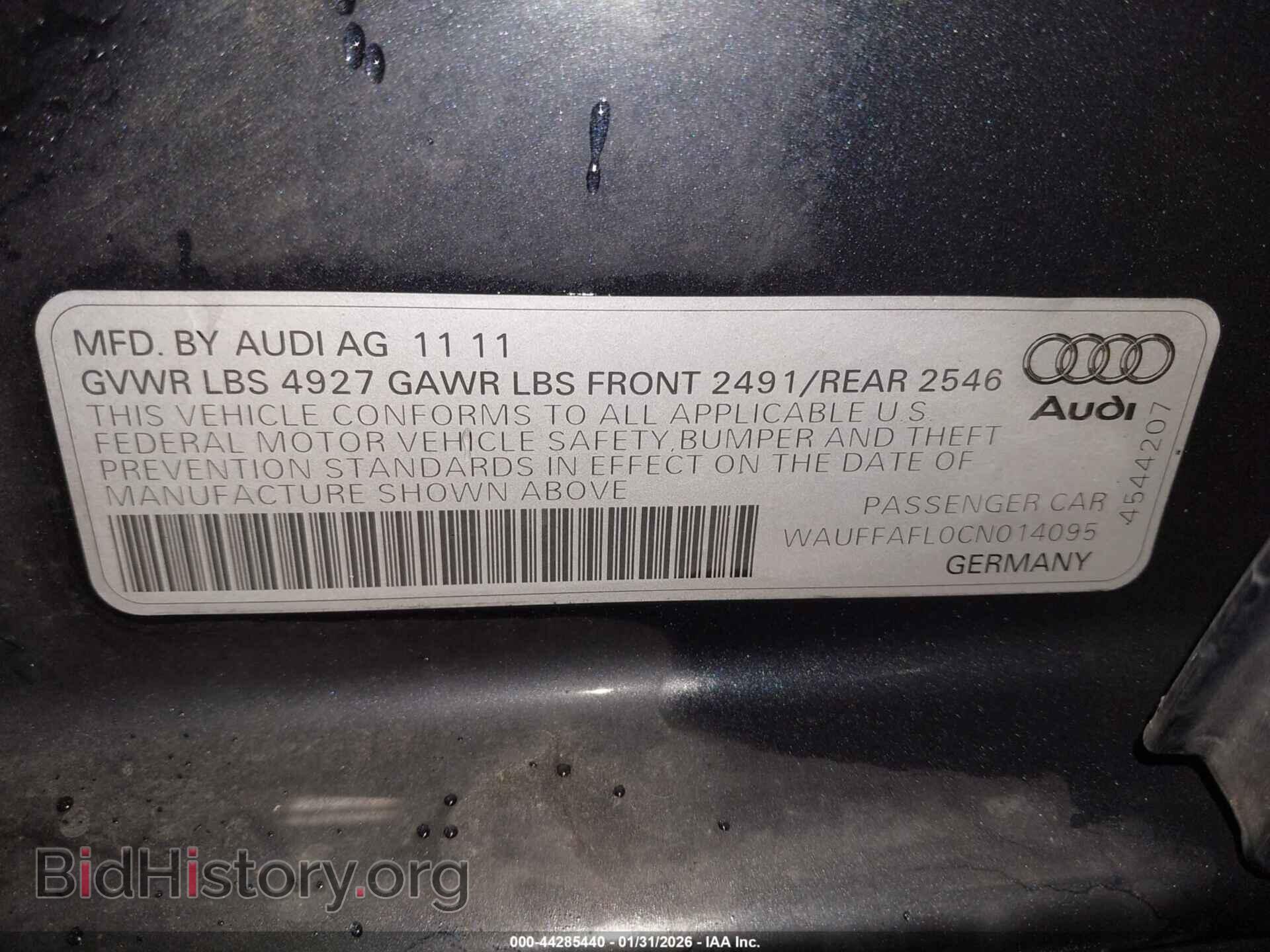 2012 AUDI A4 - VIN: WAUFFAFL0CN014095 - Фото 9