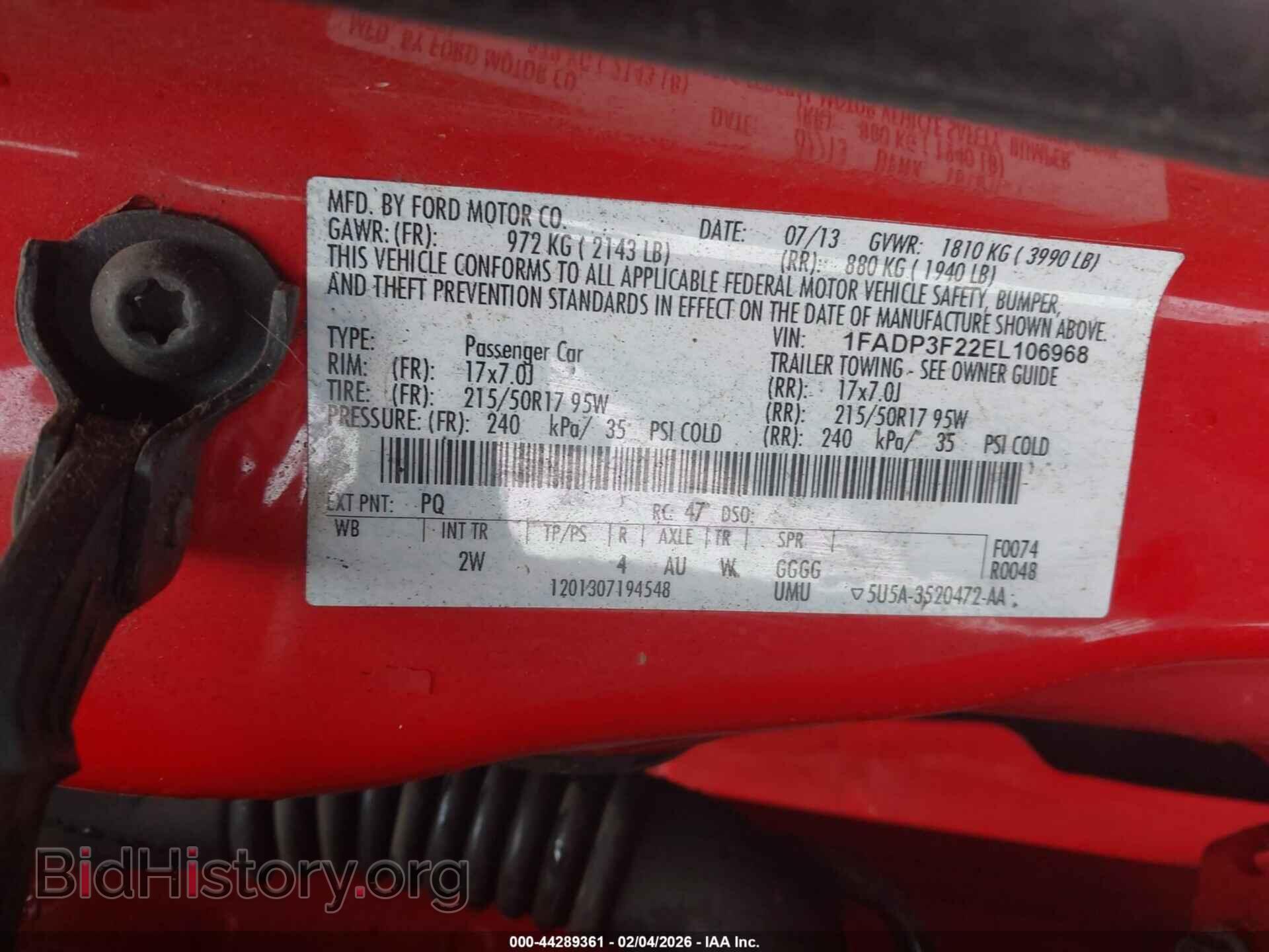 2014 FORD FOCUS - VIN: 1FADP3F22EL106968 - Фото 9