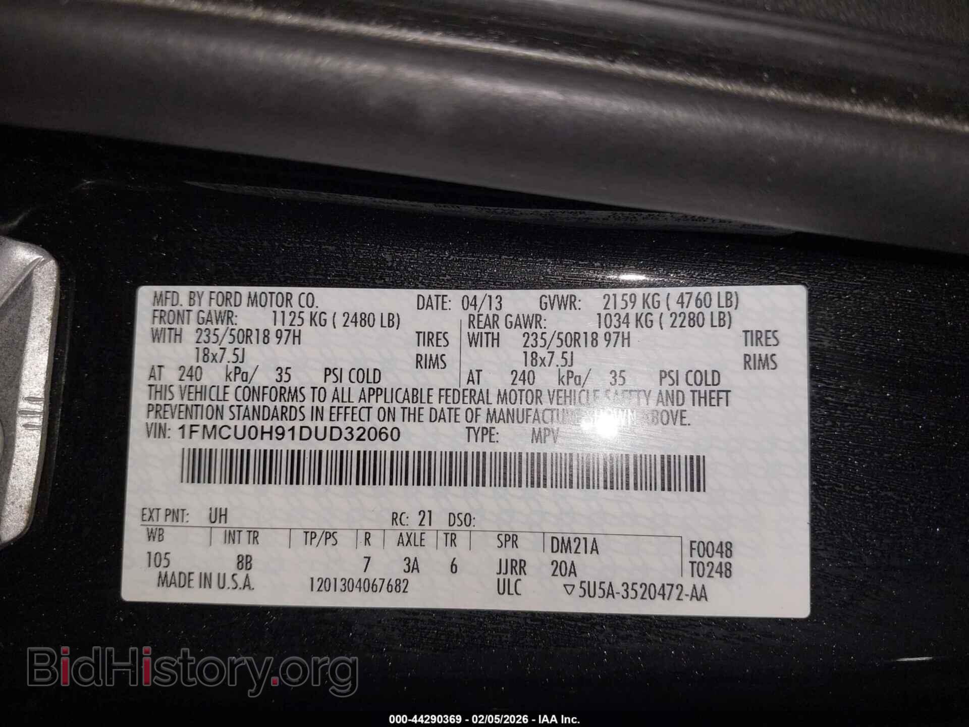 2013 FORD ESCAPE - VIN: 1FMCU0H91DUD32060 - Фото 9