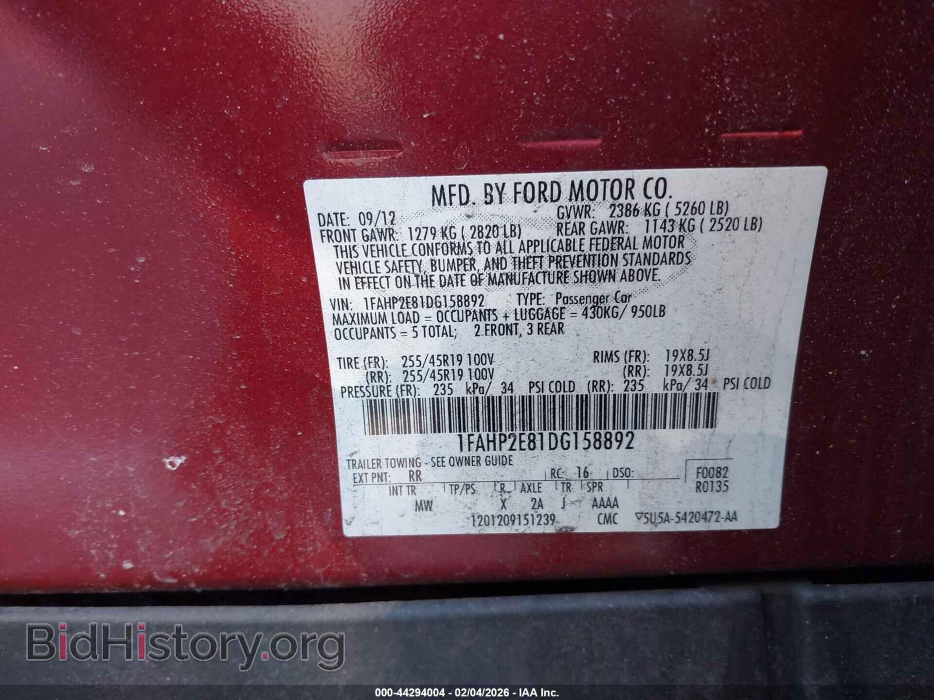 2013 FORD TAURUS - VIN: 1FAHP2E81DG158892 - Фото 9