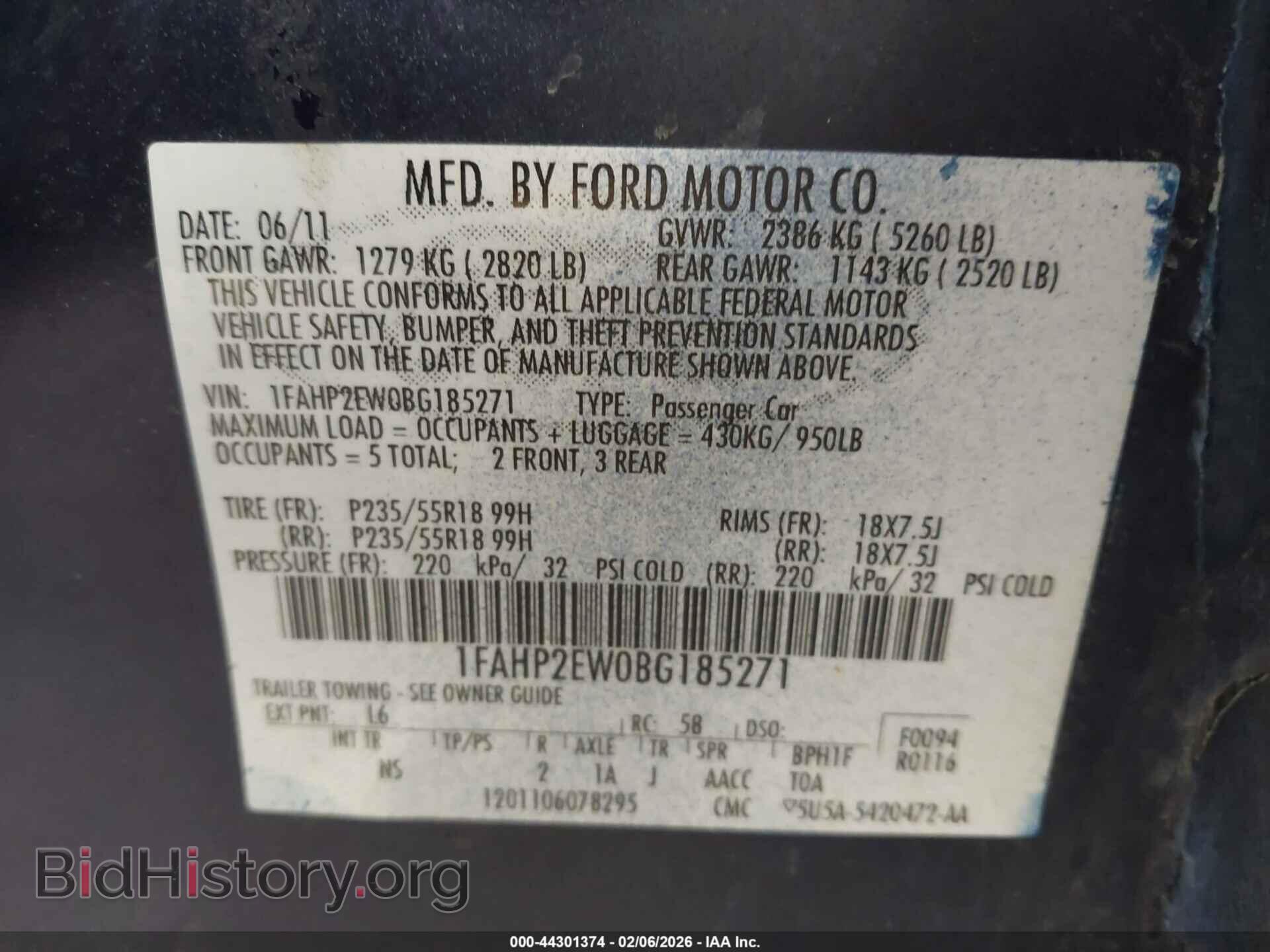 2011 FORD TAURUS - VIN: 1FAHP2EW0BG185271 - Фото 9