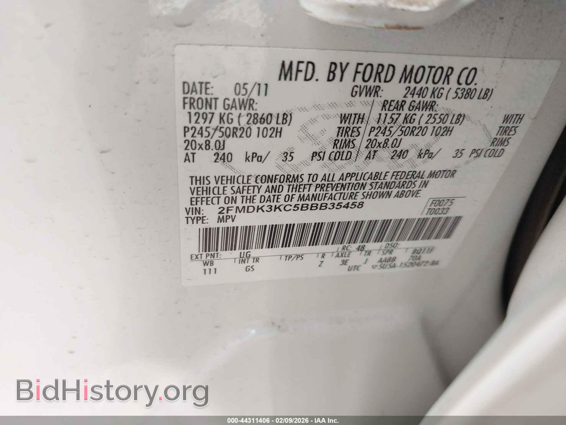 2011 FORD EDGE - VIN: 2FMDK3KC5BBB35458 - Фото 9