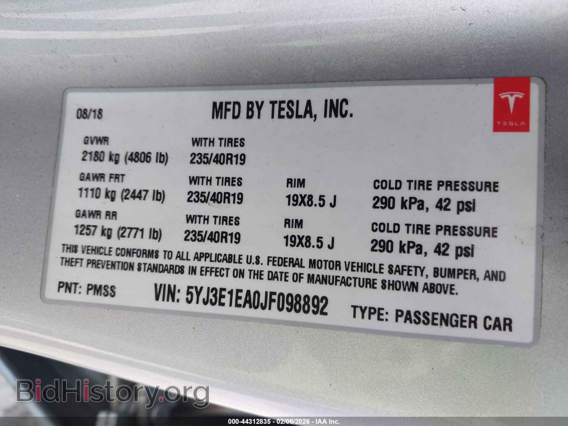 2018 TESLA MODEL 3 - VIN: 5YJ3E1EA0JF098892 - Фото 9