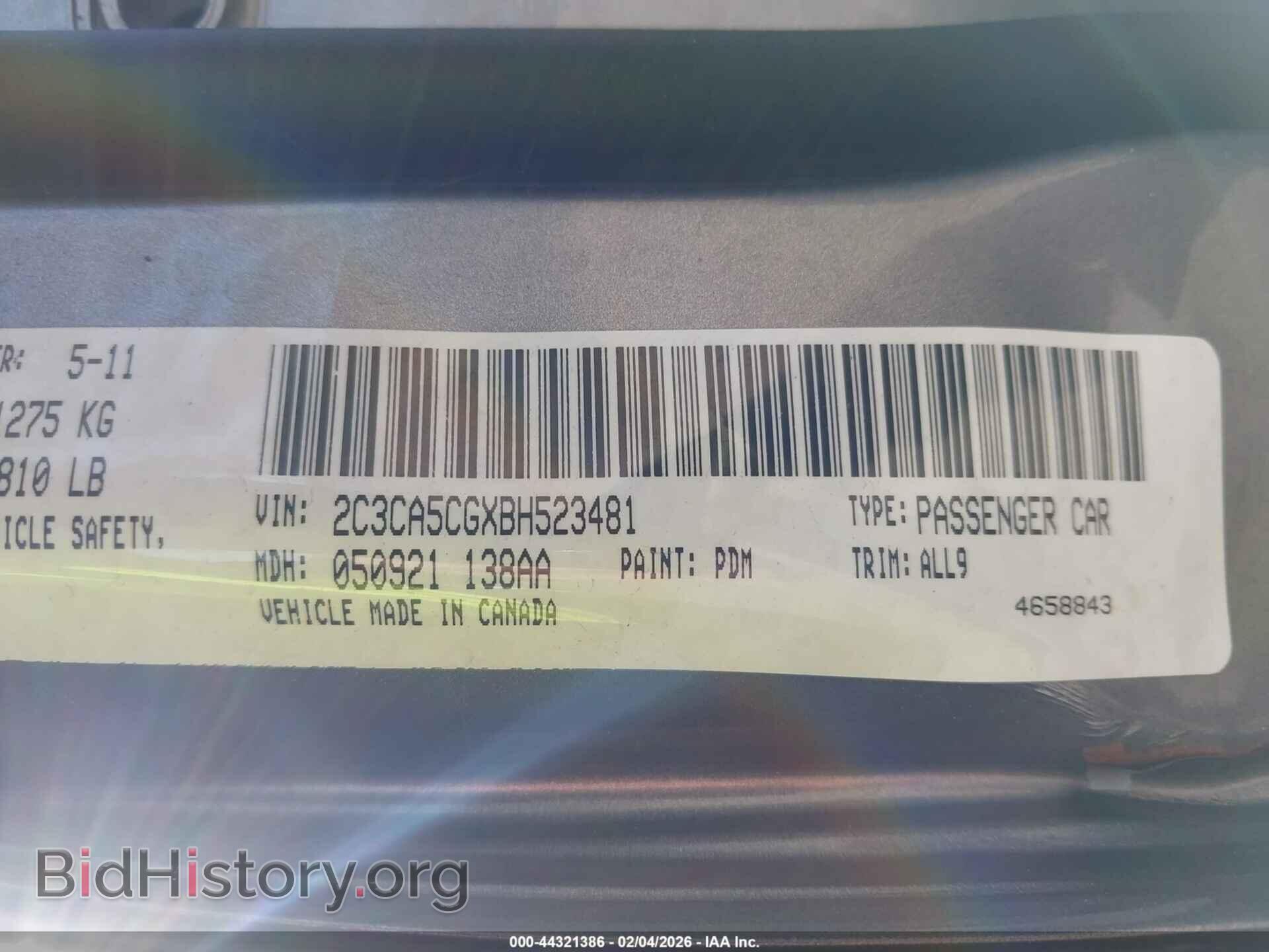 2011 CHRYSLER 300 - VIN: 2C3CA5CGXBH523481 - Фото 9