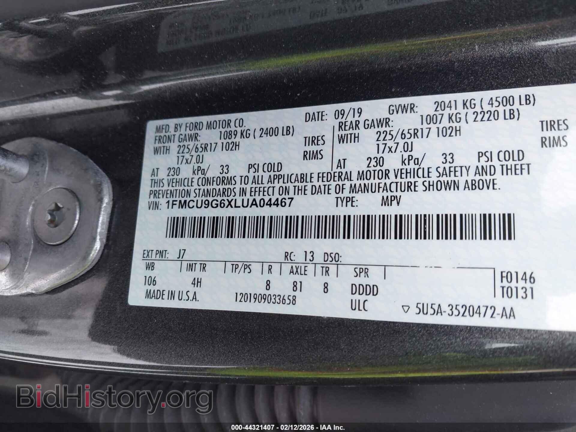 2020 FORD ESCAPE - VIN: 1FMCU9G6XLUA04467 - Фото 9