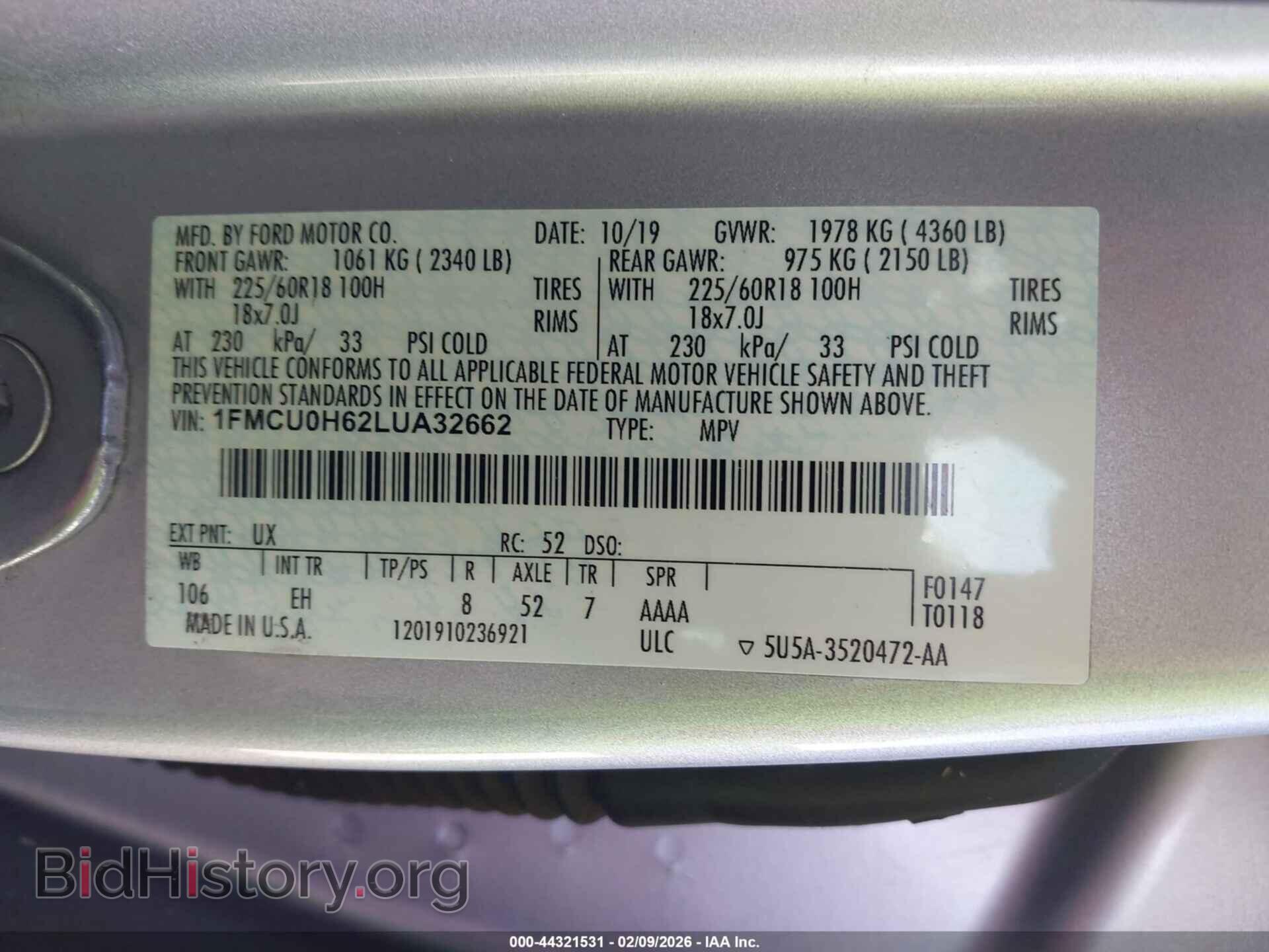 2020 FORD ESCAPE - VIN: 1FMCU0H62LUA32662 - Фото 9
