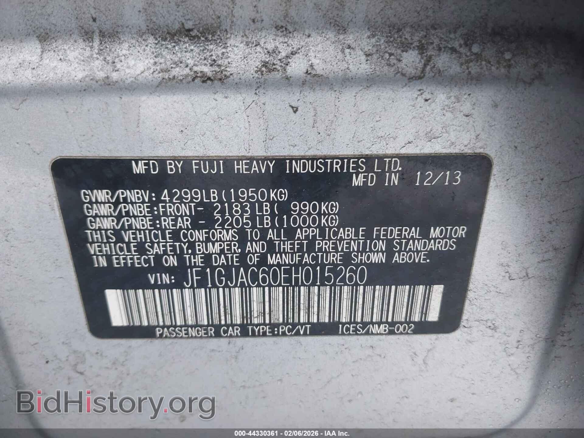 2014 SUBARU IMPREZA - VIN: JF1GJAC60EH015260 - Фото 9