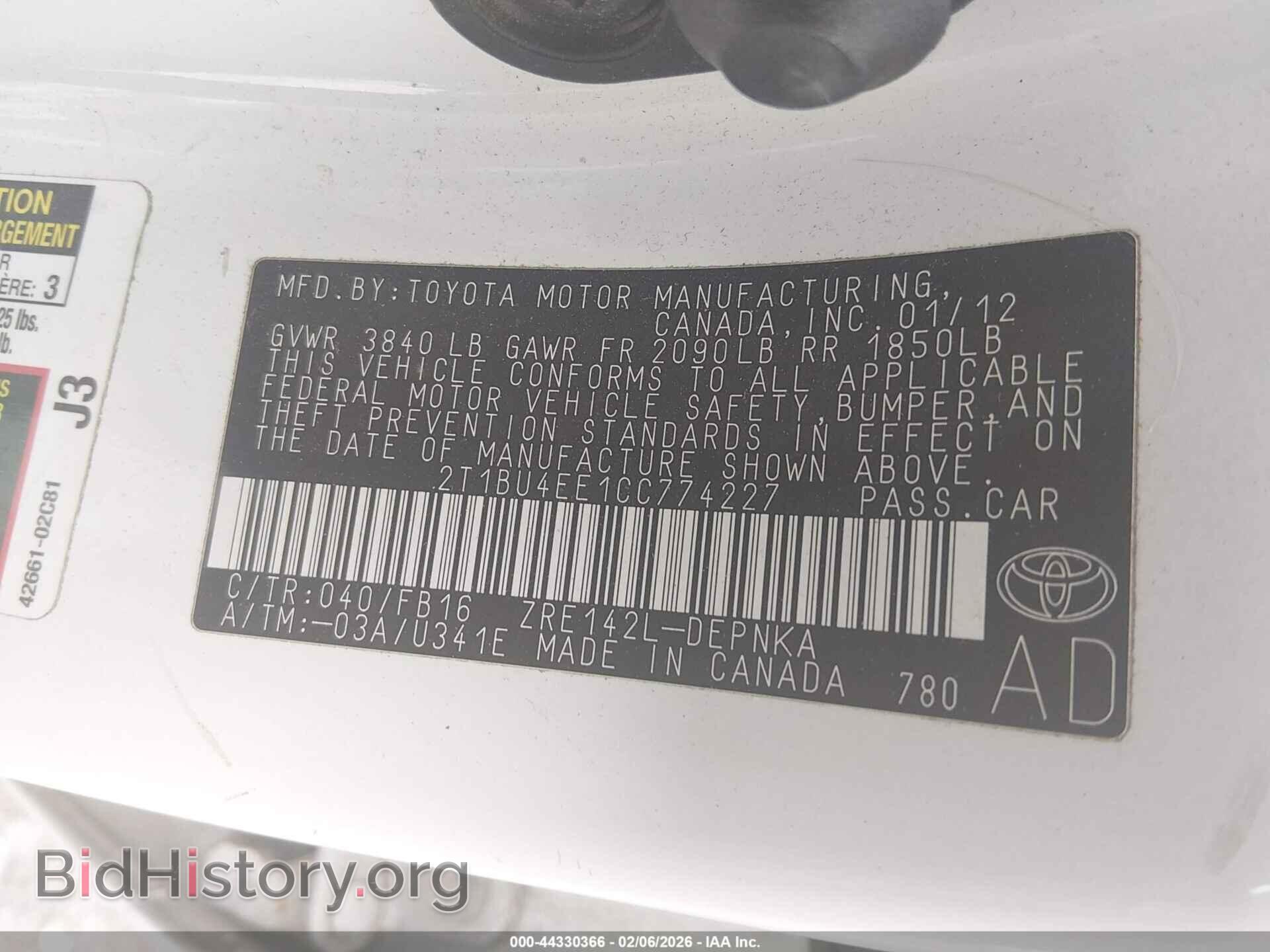 2012 TOYOTA COROLLA - VIN: 2T1BU4EE1CC774227 - Фото 9
