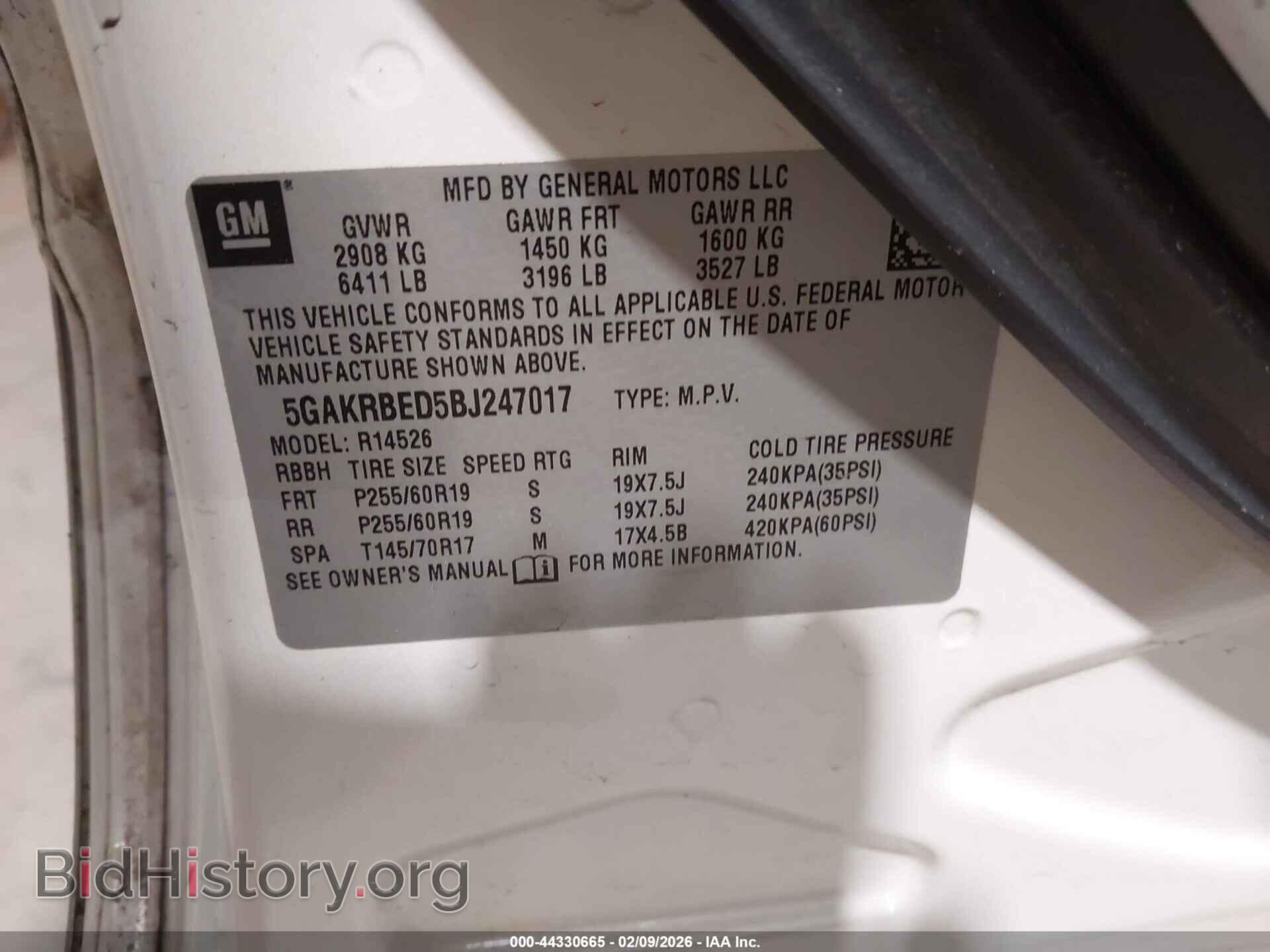 2011 BUICK ENCLAVE - VIN: 5GAKRBED5BJ247017 - Фото 9
