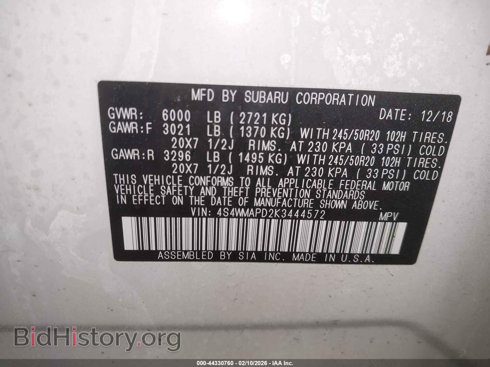2019 SUBARU ASCENT - VIN: 4S4WMAPD2K3444572 - Фото 9