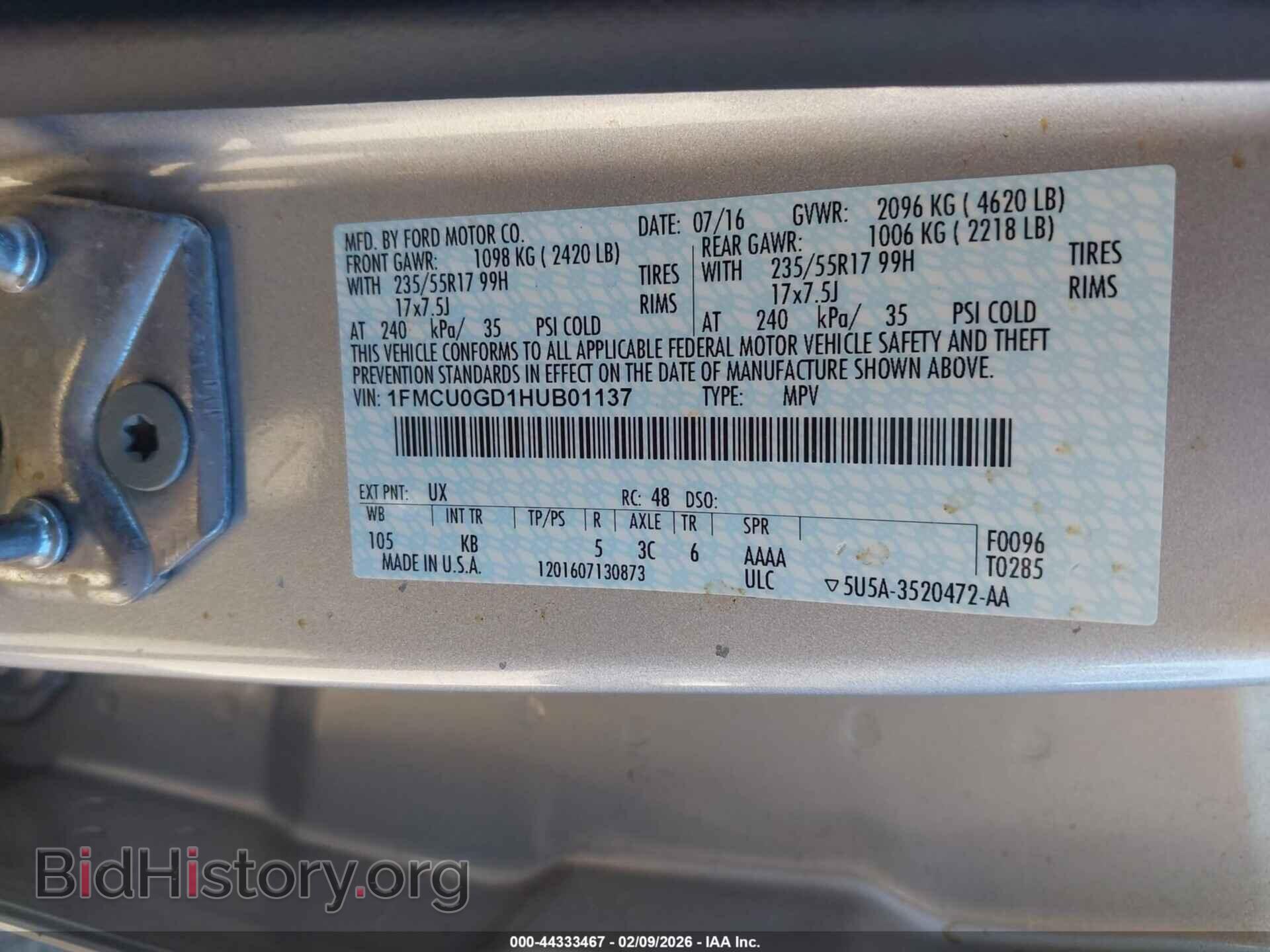 2017 FORD ESCAPE - VIN: 1FMCU0GD1HUB01137 - Фото 9