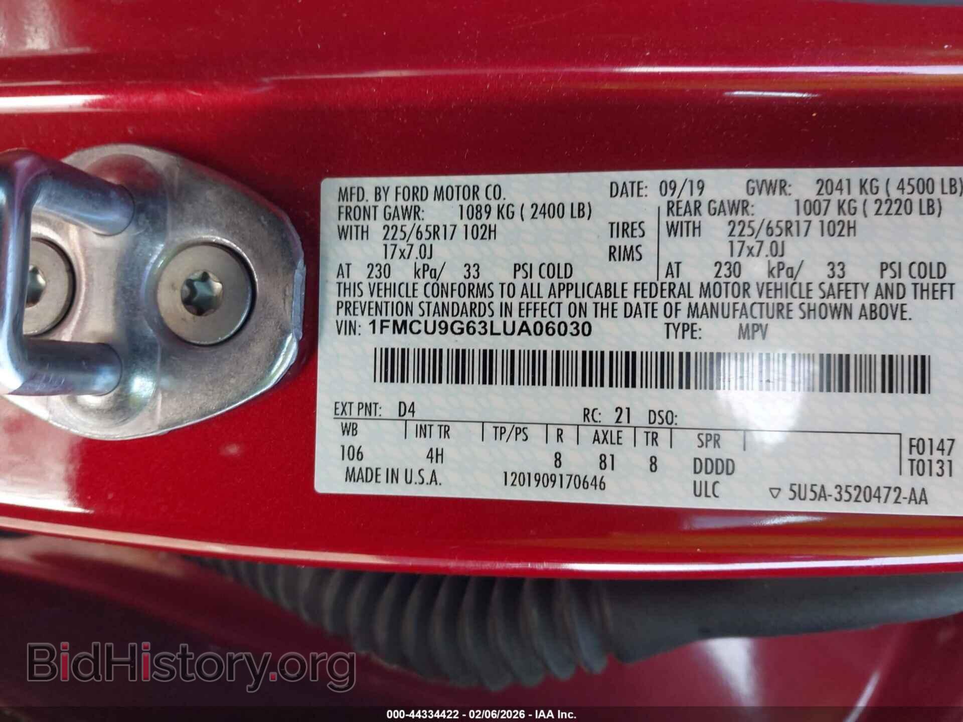 2020 FORD ESCAPE - VIN: 1FMCU9G63LUA06030 - Фото 9