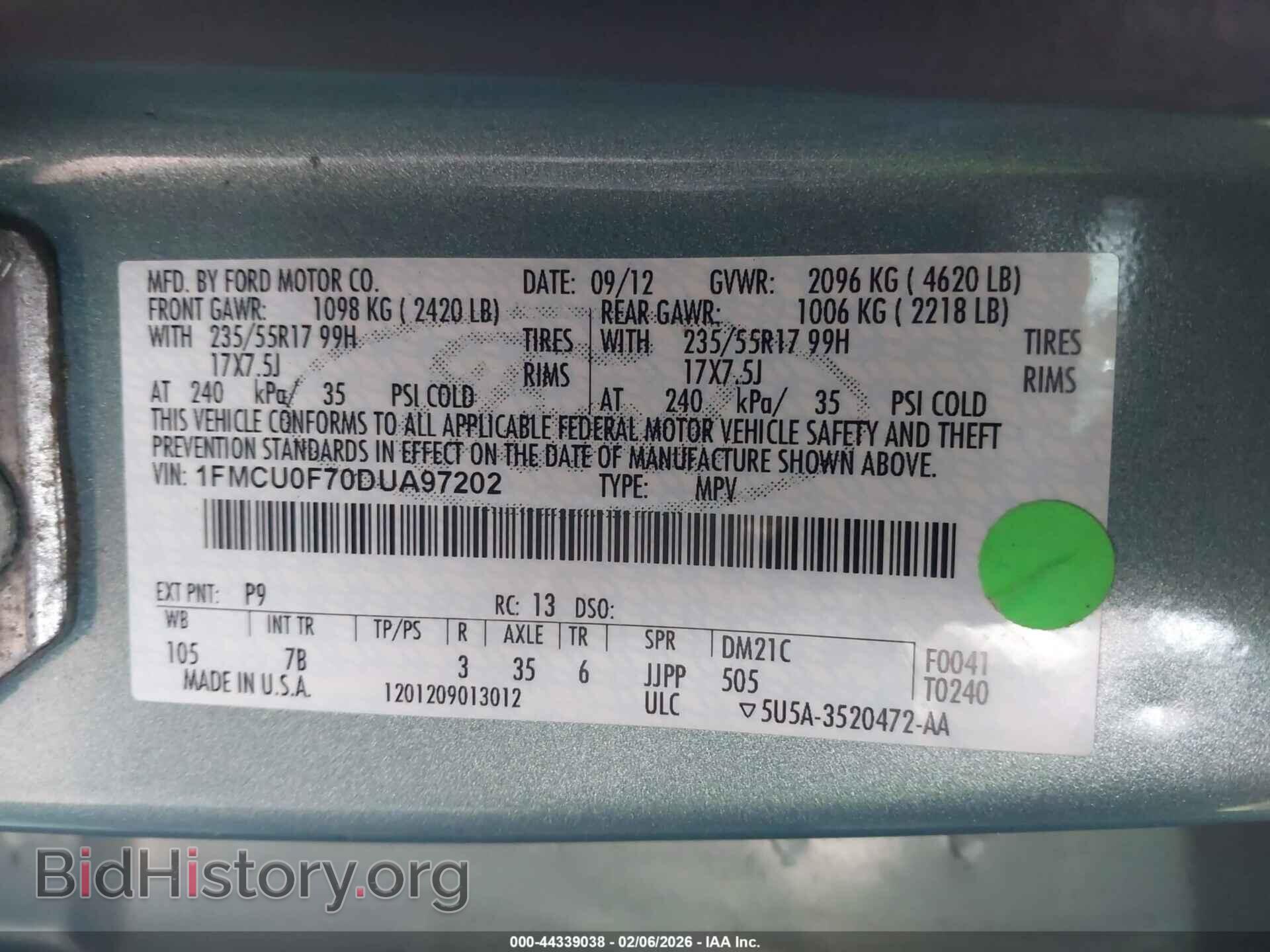 2013 FORD ESCAPE - VIN: 1FMCU0F70DUA97202 - Фото 9