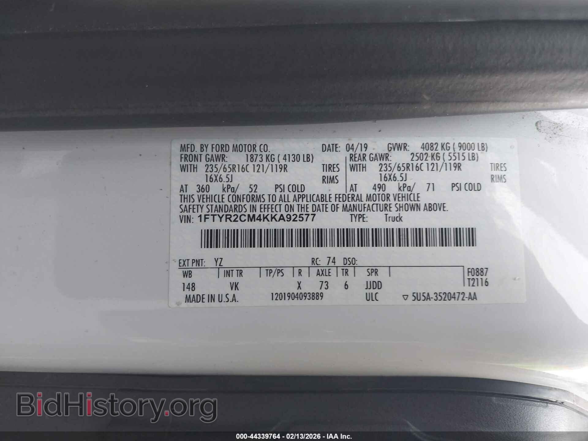 2019 FORD TRANSIT-250 - VIN: 1FTYR2CM4KKA92577 - Photo 9