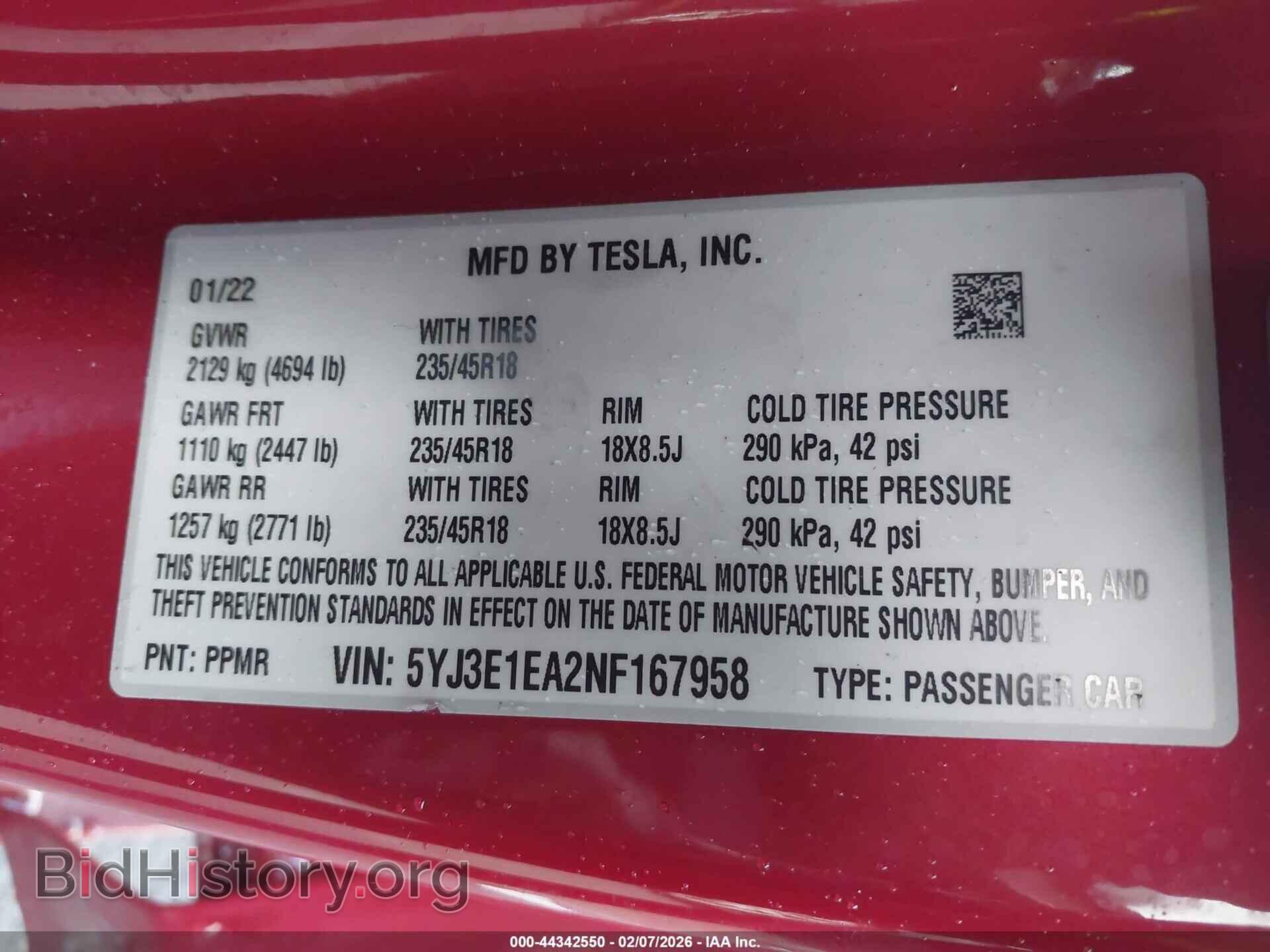 2022 TESLA MODEL 3 - VIN: 5YJ3E1EA2NF167958 - Фото 9