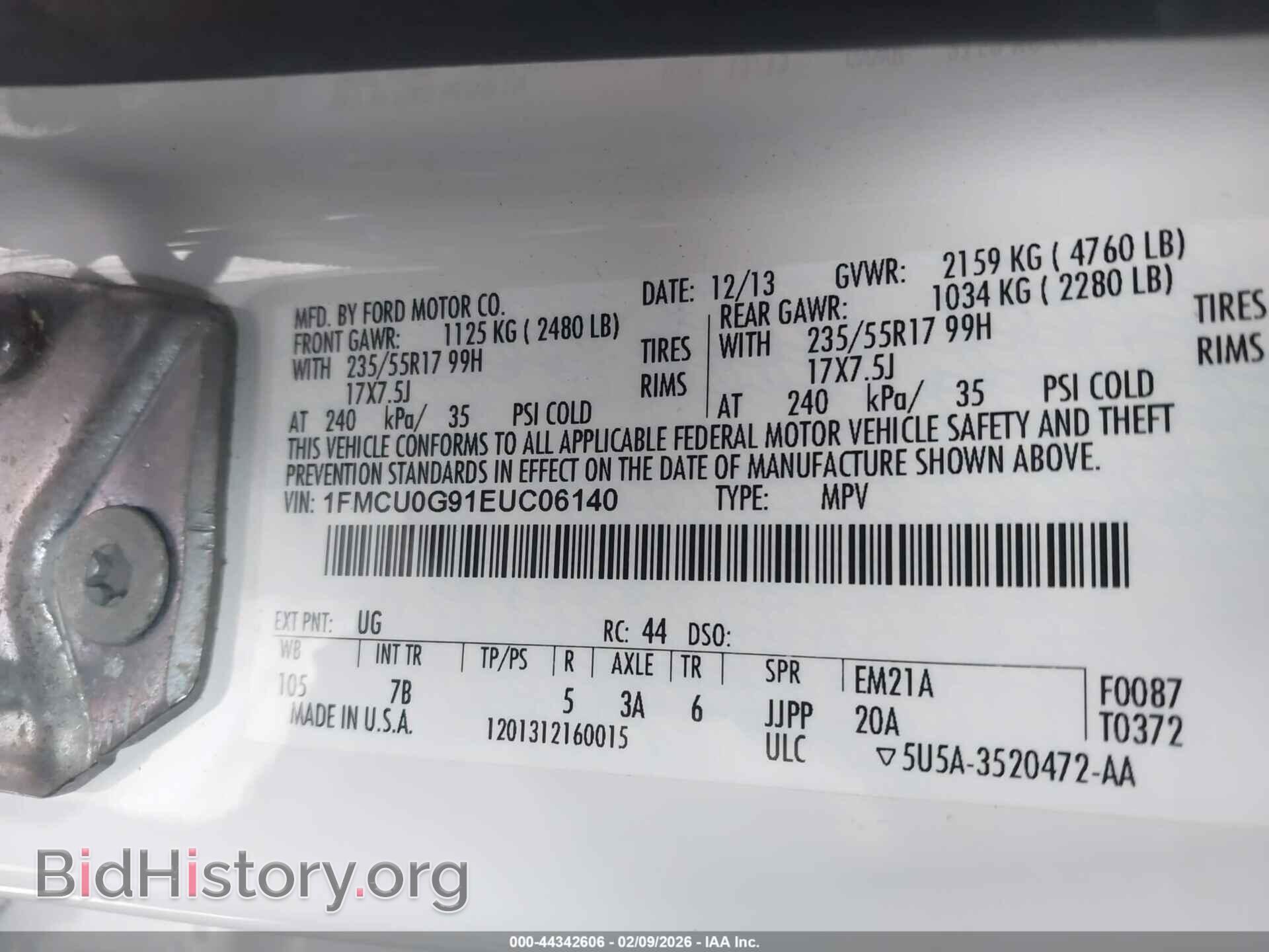 2014 FORD ESCAPE - VIN: 1FMCU0G91EUC06140 - Фото 9