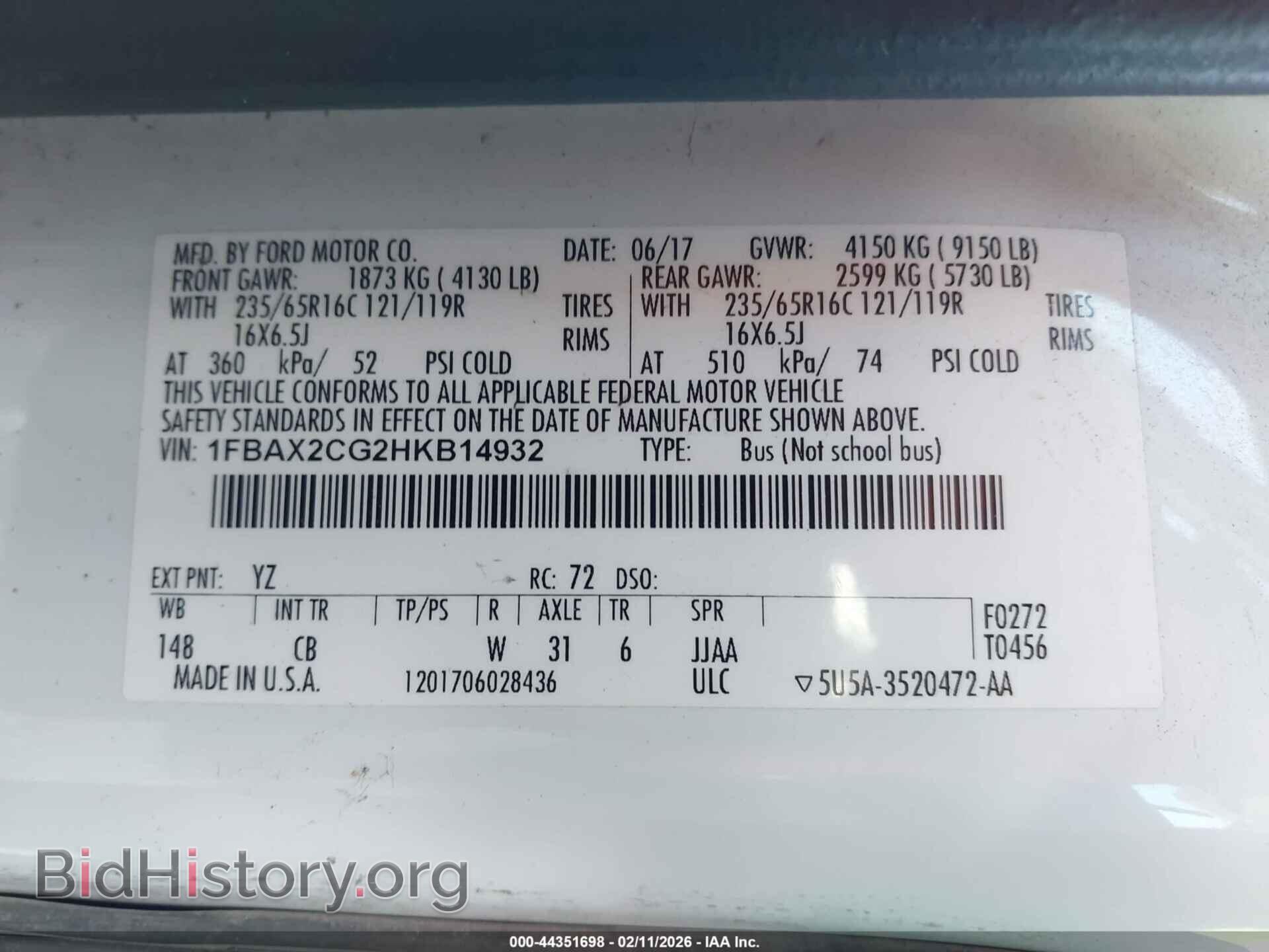 2017 FORD TRANSIT-350 - VIN: 1FBAX2CG2HKB14932 - Фото 9