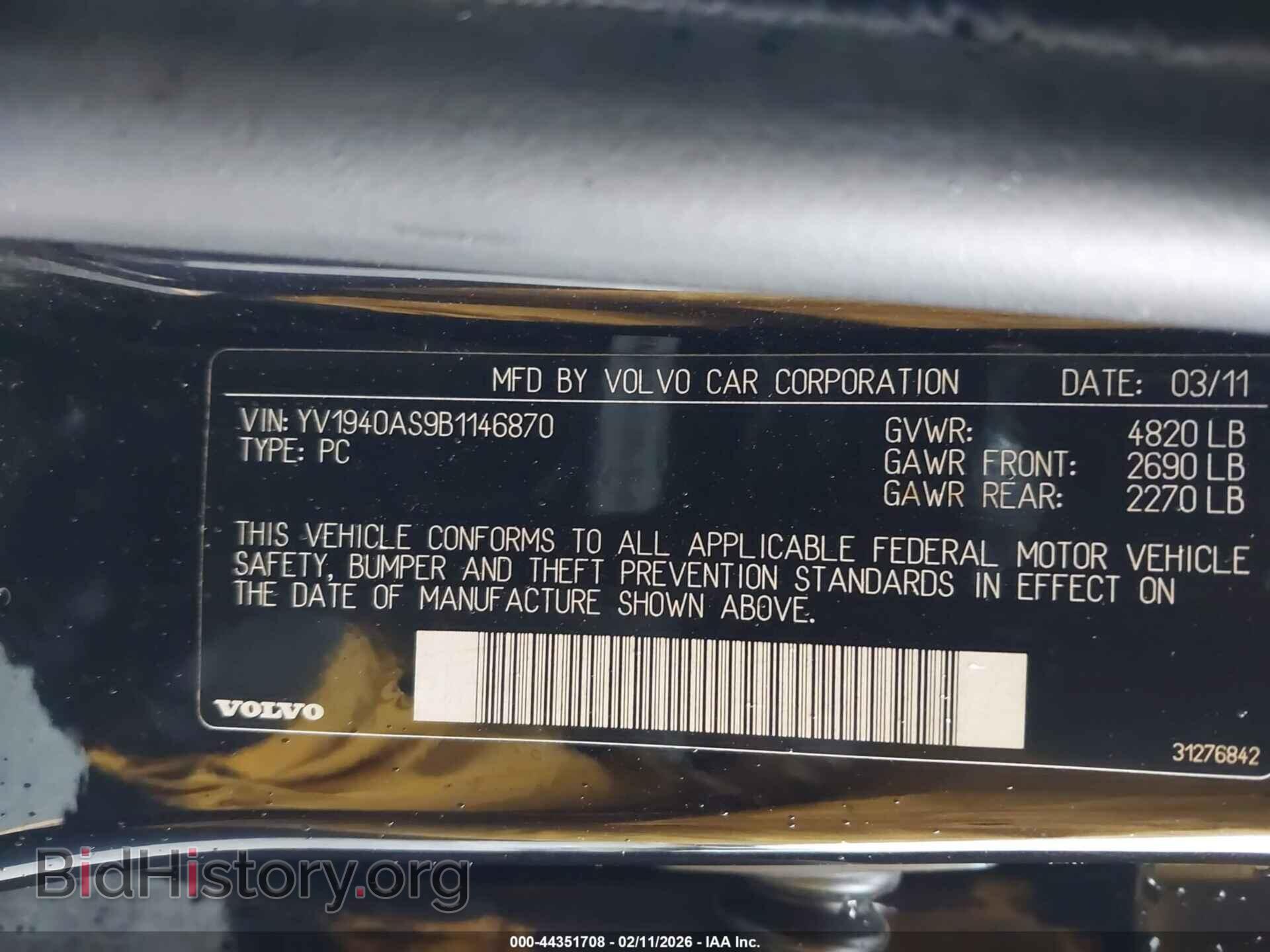 2011 VOLVO S80 - VIN: YV1940AS9B1146870 - Фото 9