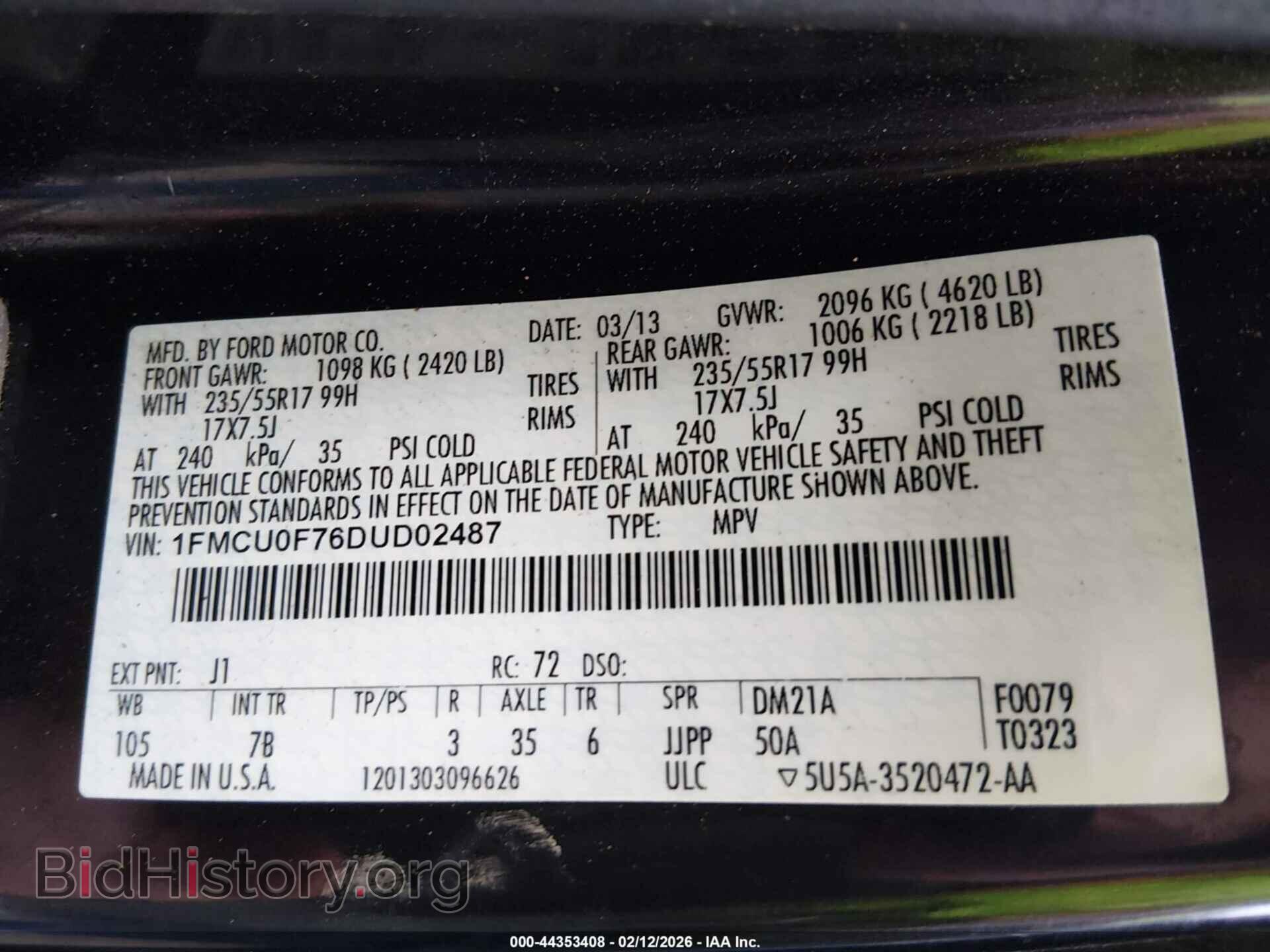 2013 FORD ESCAPE - VIN: 1FMCU0F76DUD02487 - Фото 9
