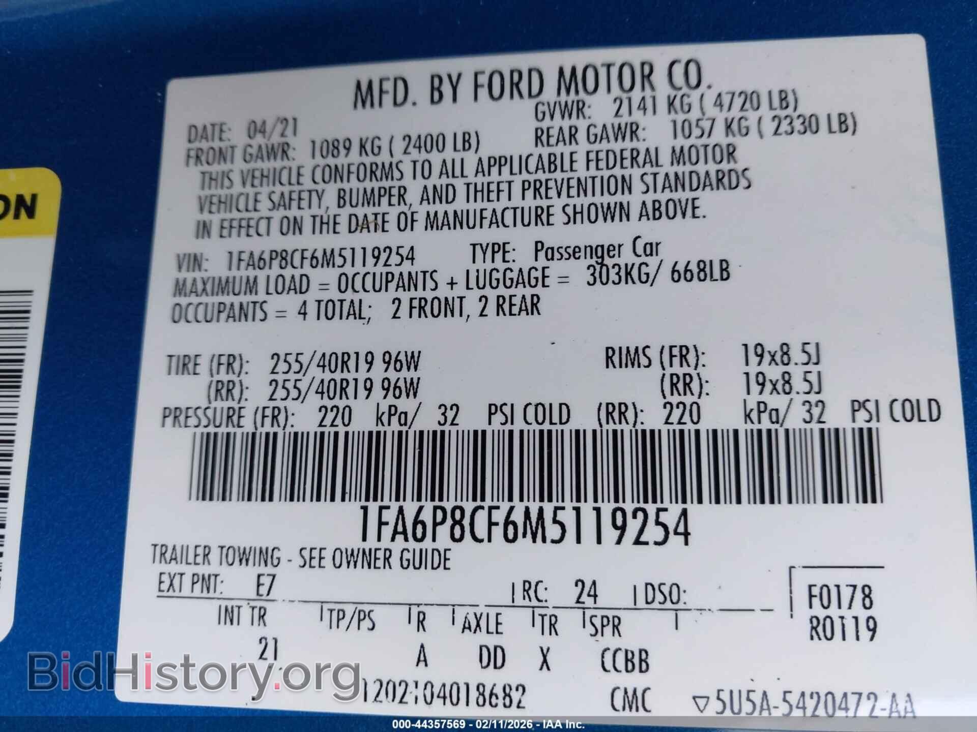 2021 FORD MUSTANG - VIN: 1FA6P8CF6M5119254 - Photo 9