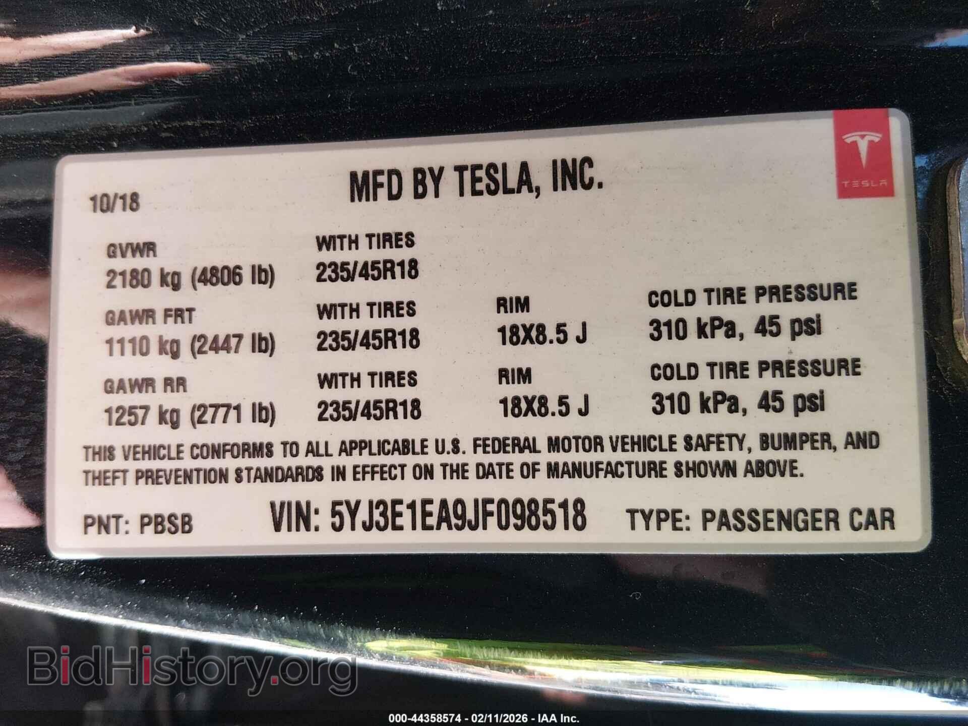 2018 TESLA MODEL 3 - VIN: 5YJ3E1EA9JF098518 - Photo 9