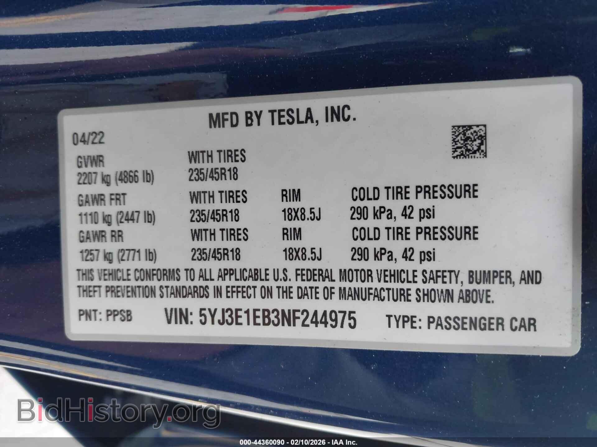2022 TESLA MODEL 3 - VIN: 5YJ3E1EB3NF244975 - Фото 9